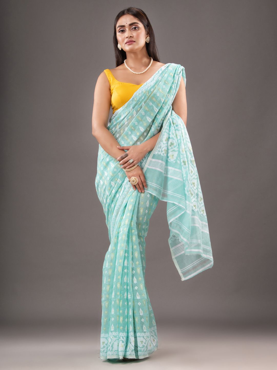 Silk Cotton  buti work  Jamdani Saree