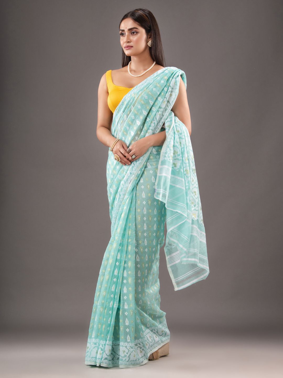 Silk Cotton  buti work  Jamdani Saree