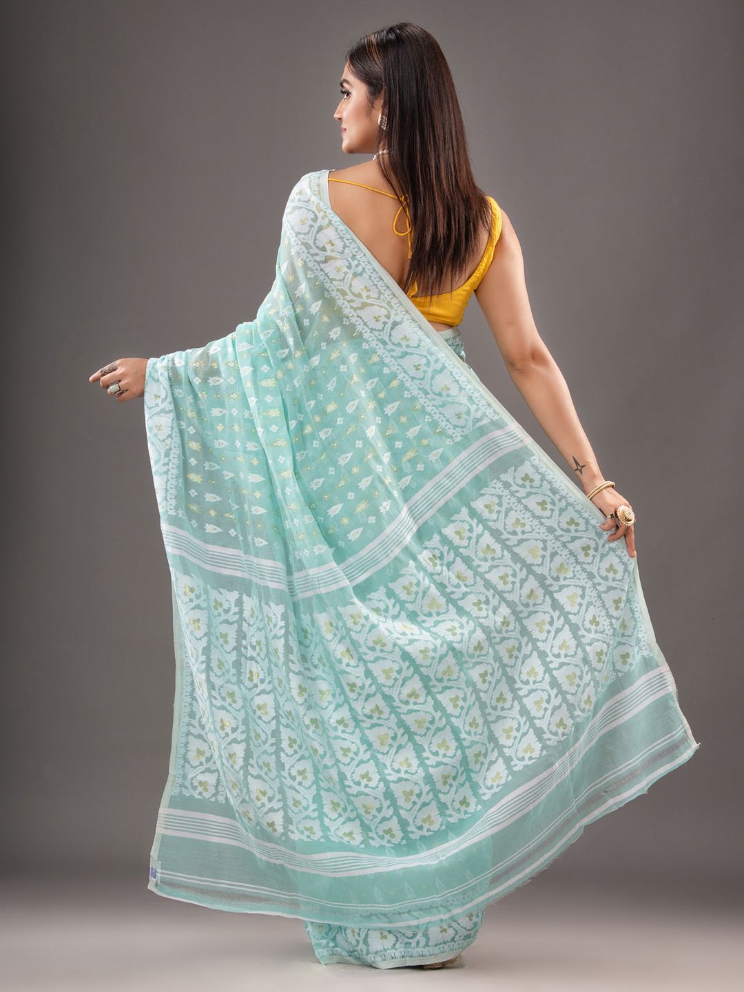 Silk Cotton  buti work  Jamdani Saree