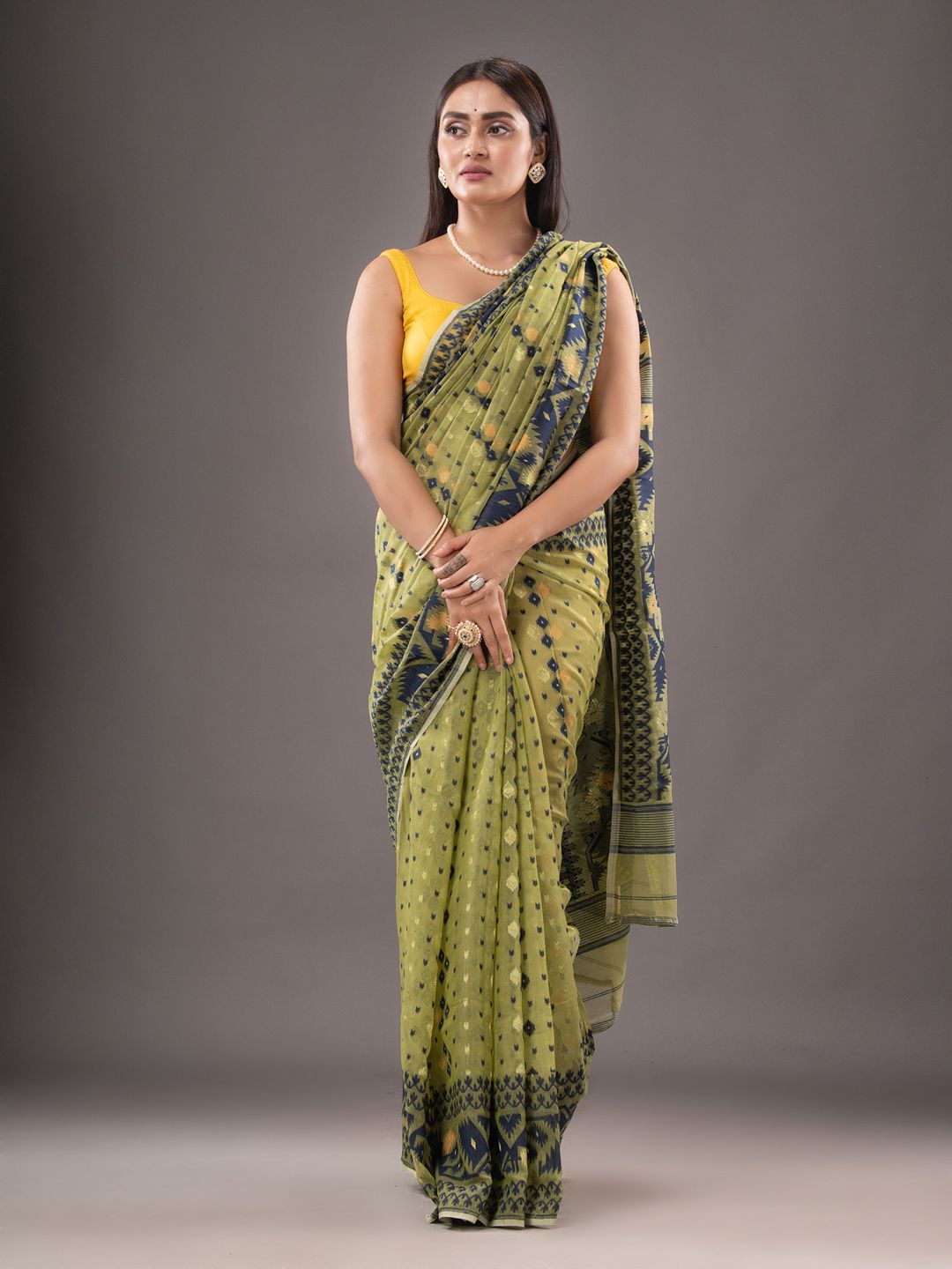 Silk Cotton  buti work  Jamdani Saree