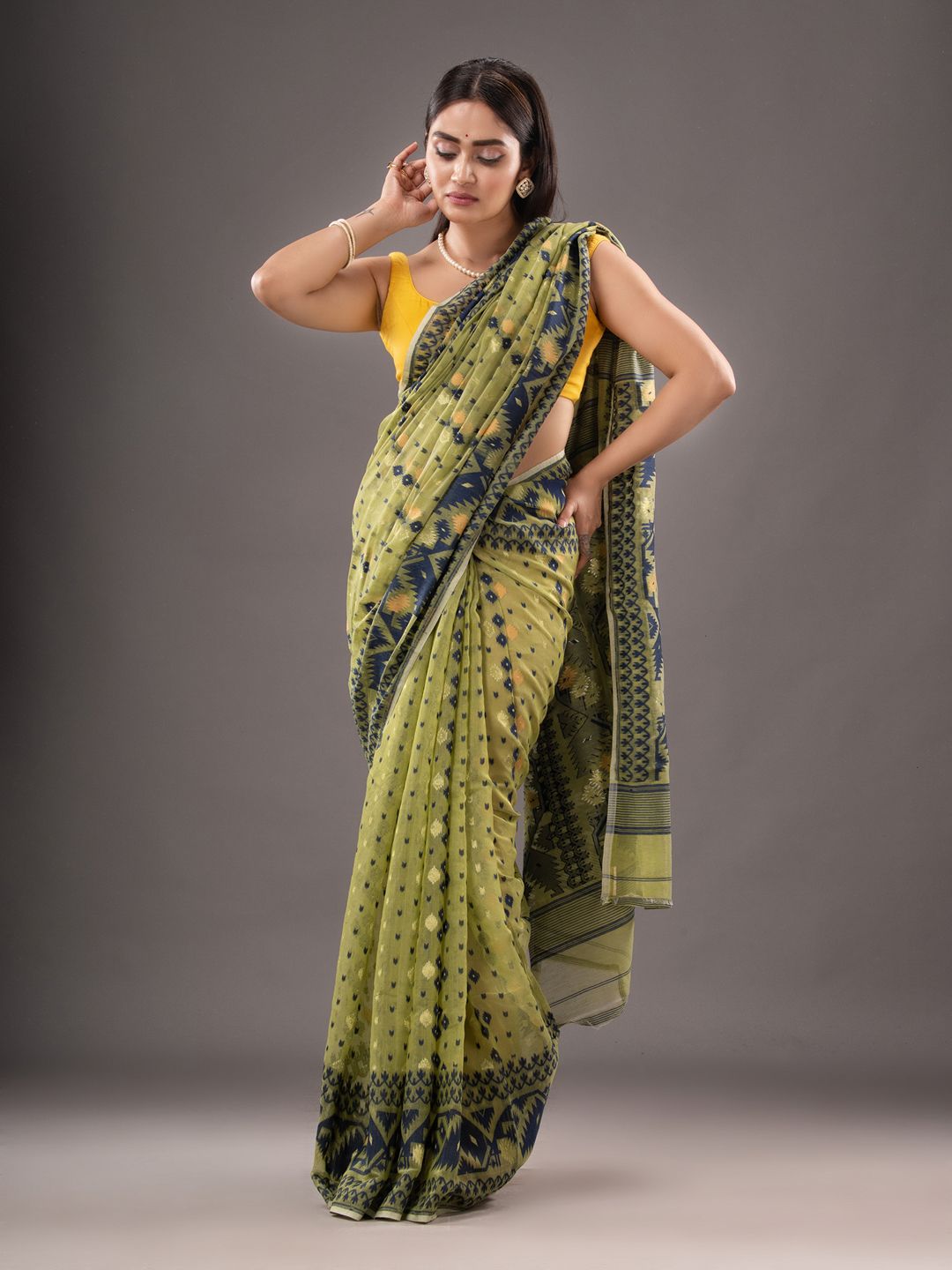 Silk Cotton  buti work  Jamdani Saree