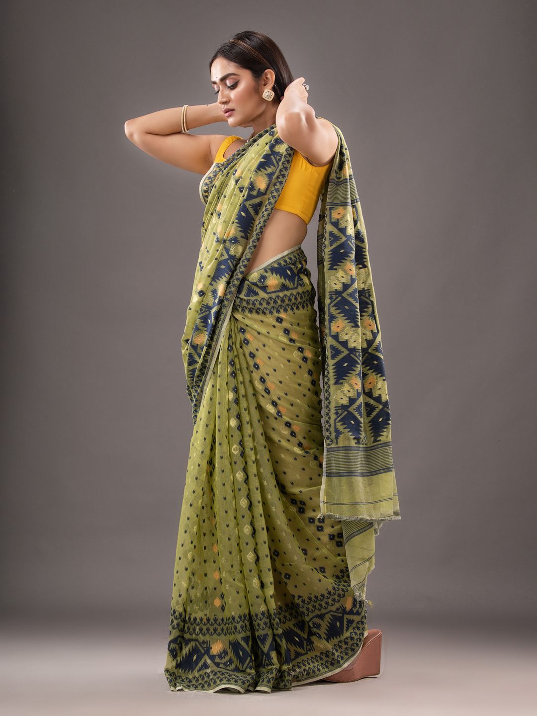 Silk Cotton  buti work  Jamdani Saree