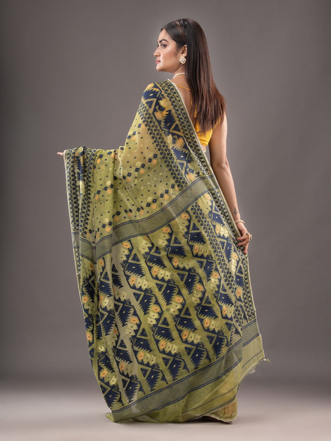 Silk Cotton  buti work  Jamdani Saree