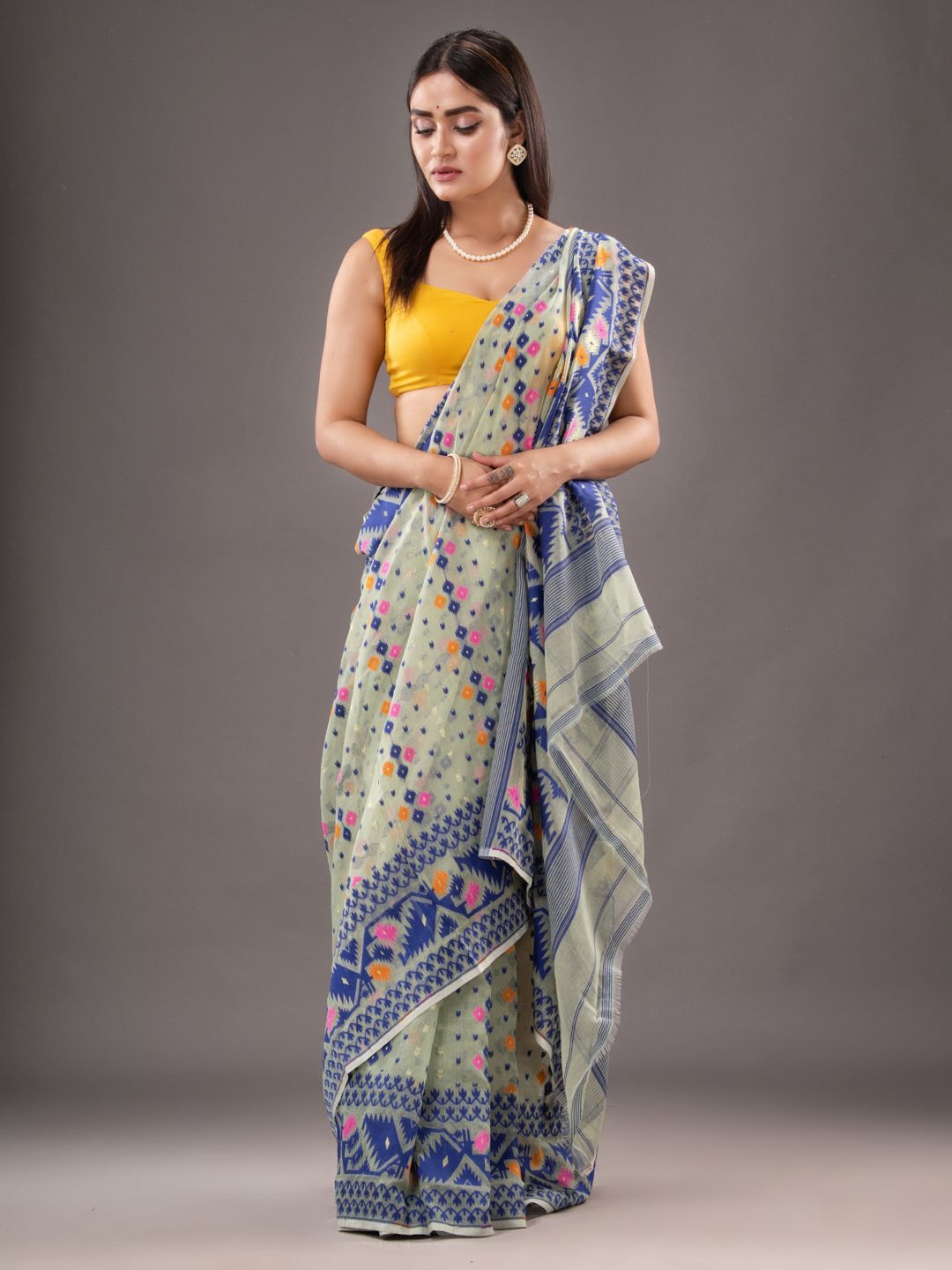 Silk Cotton  buti work  Jamdani Saree