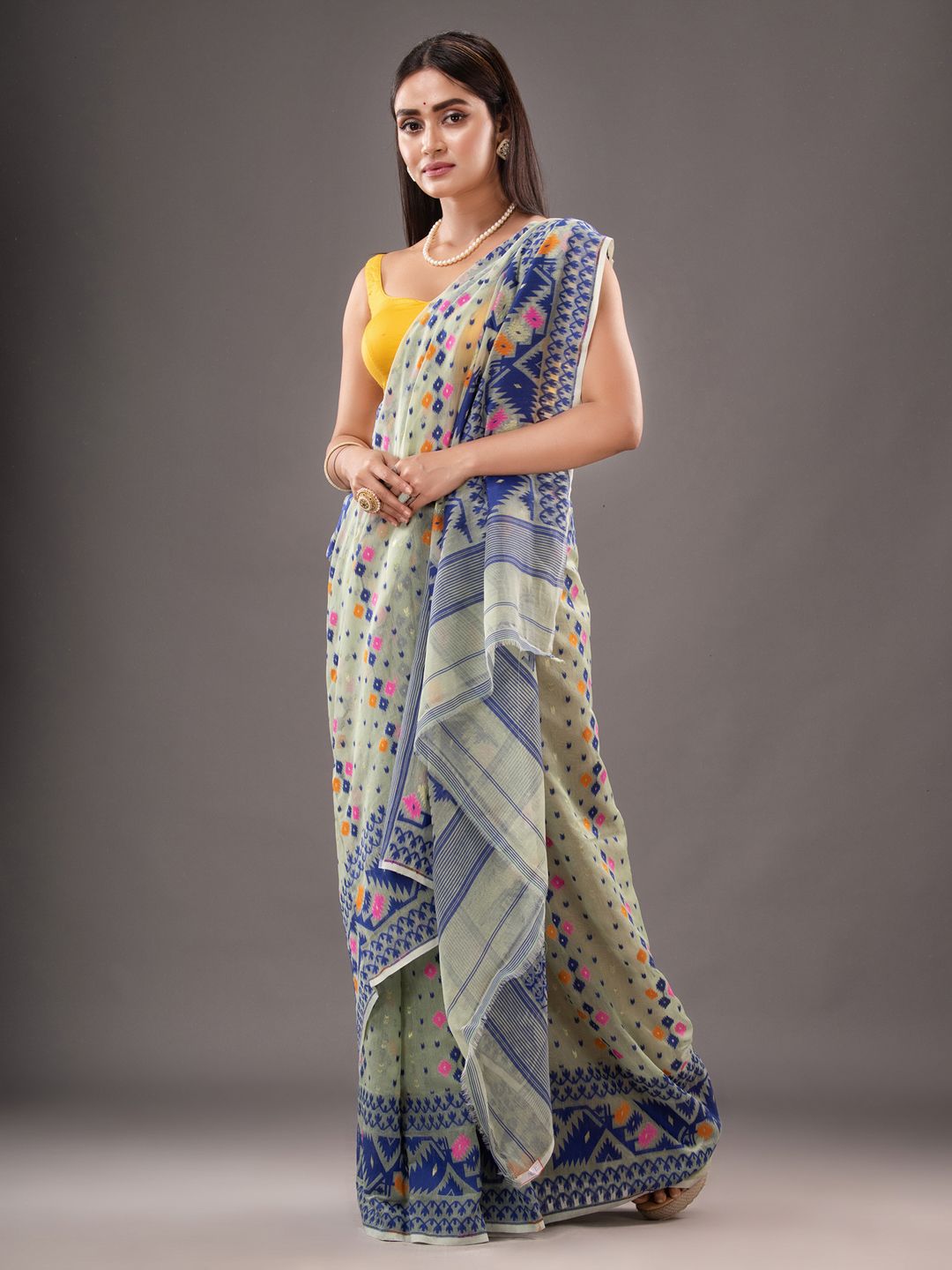 Silk Cotton  buti work  Jamdani Saree