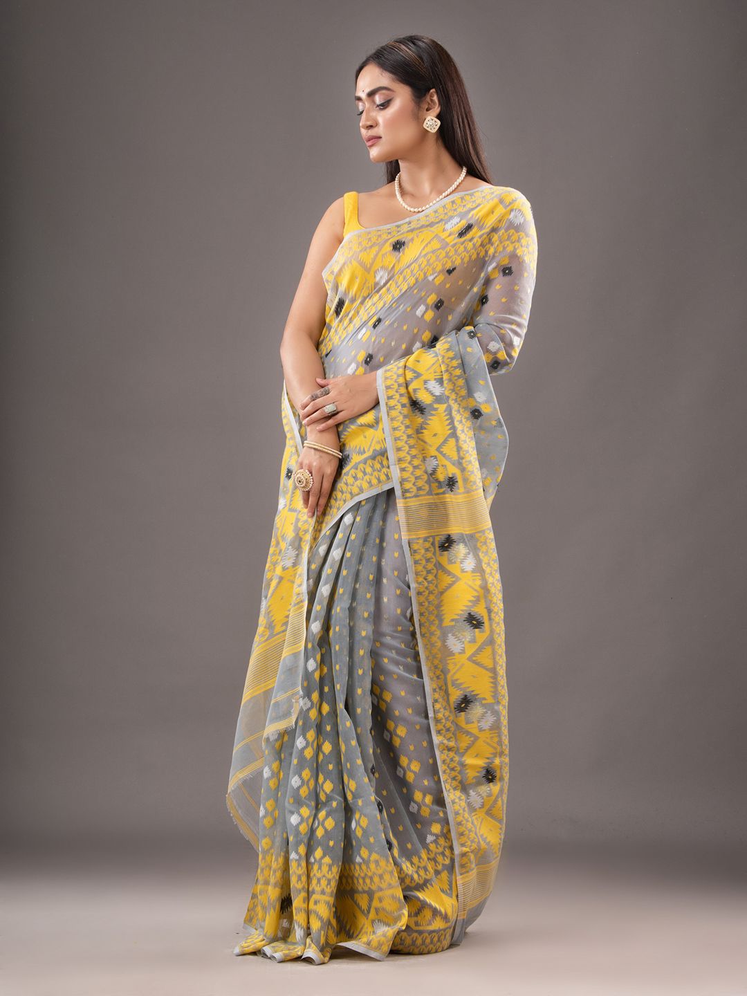 Silk Cotton  buti work  Jamdani Saree