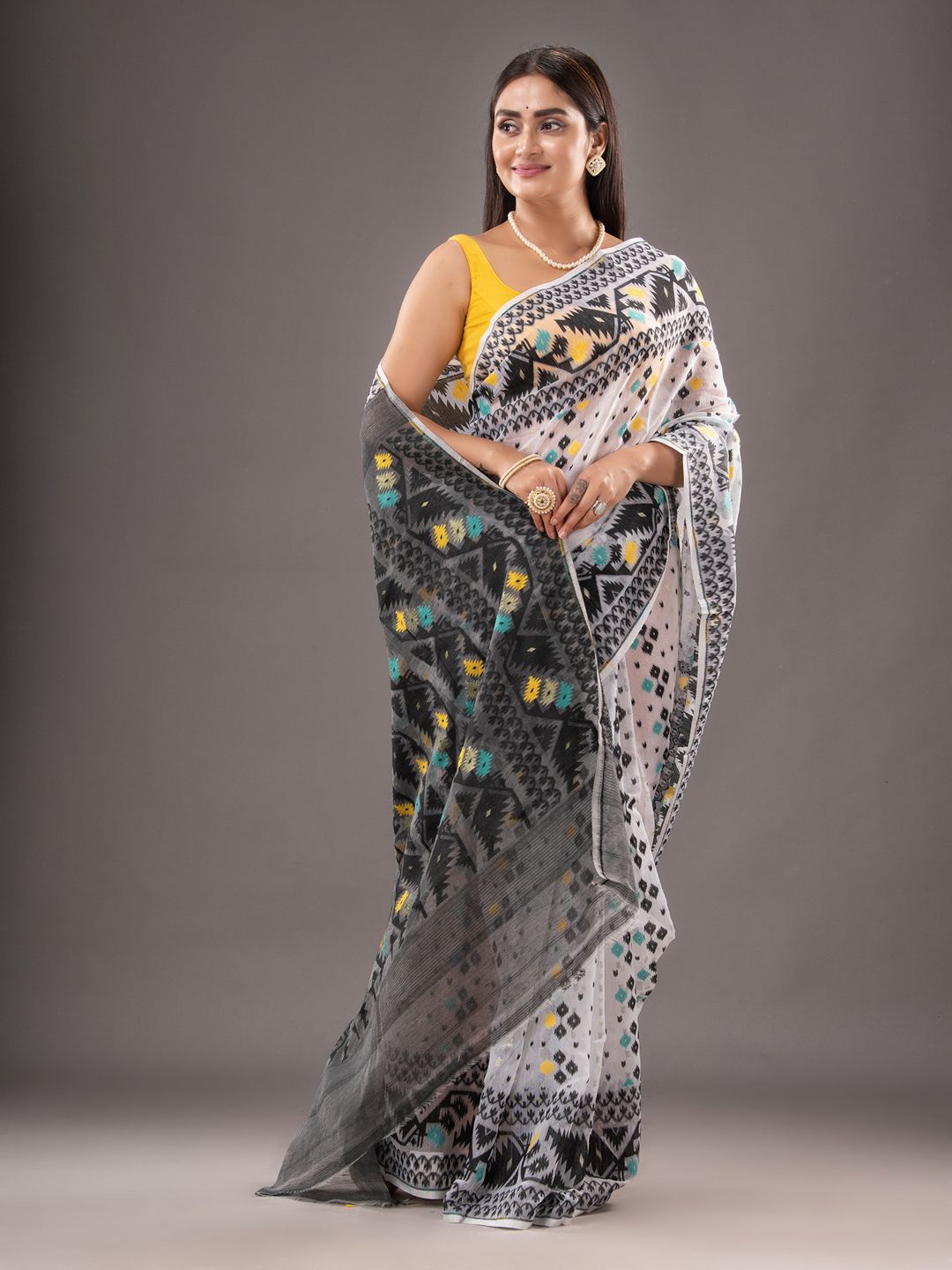 Silk Cotton  buti work  Jamdani Saree