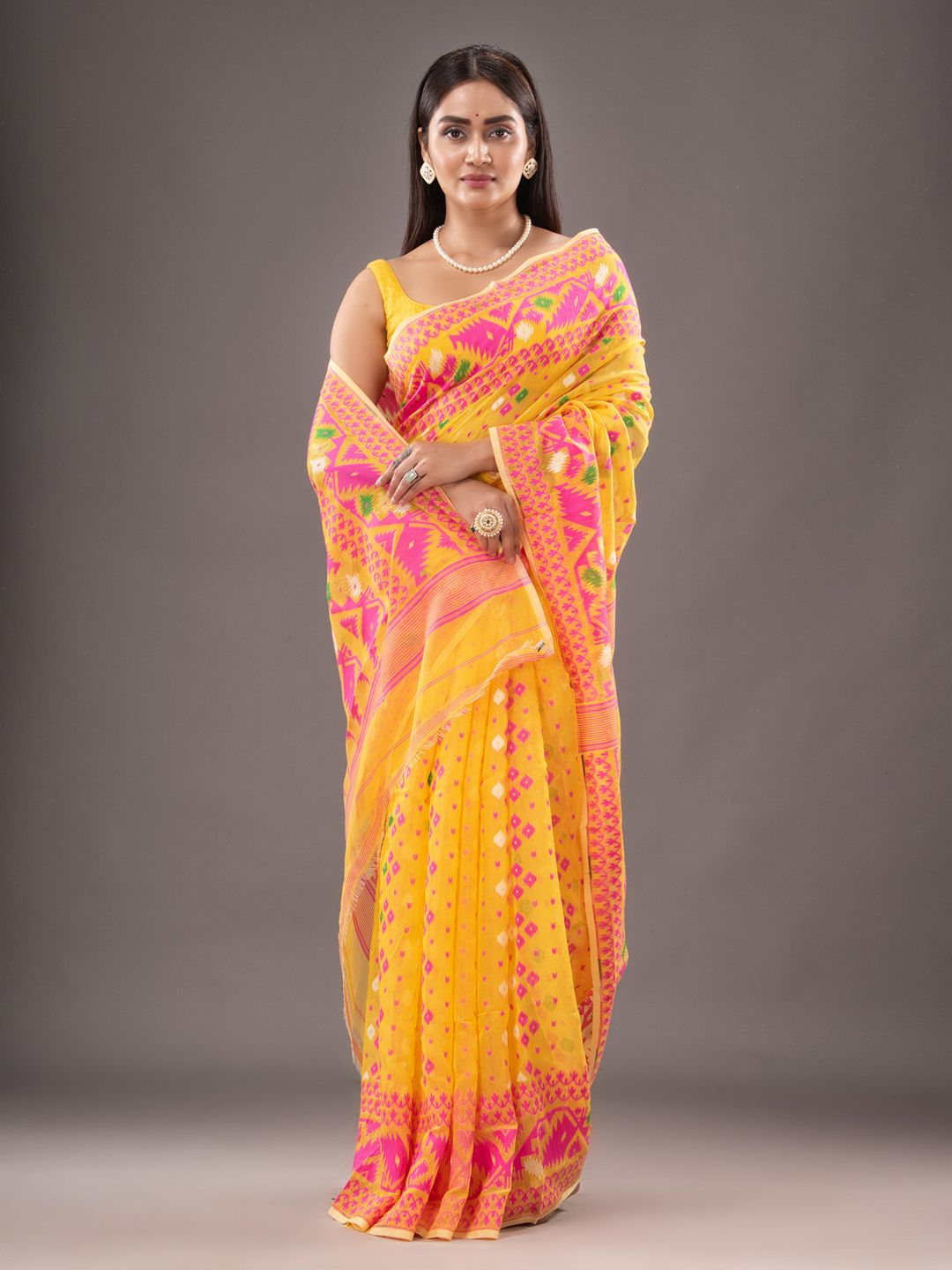 Silk Cotton  buti work  Jamdani Saree