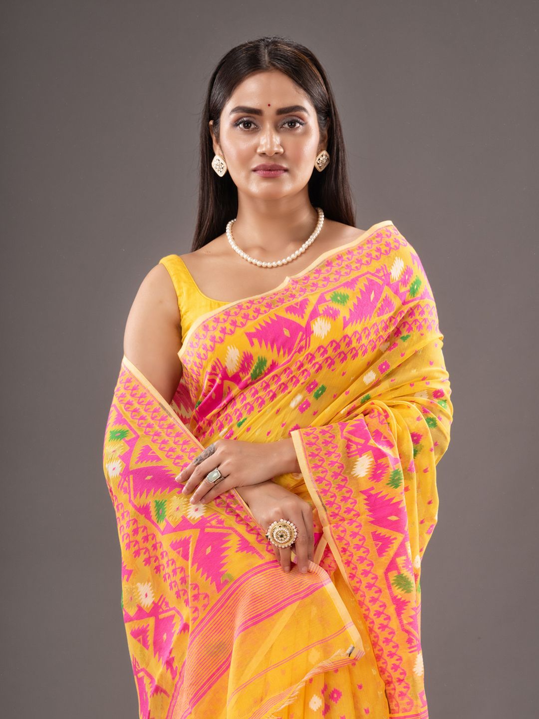 Silk Cotton  buti work  Jamdani Saree