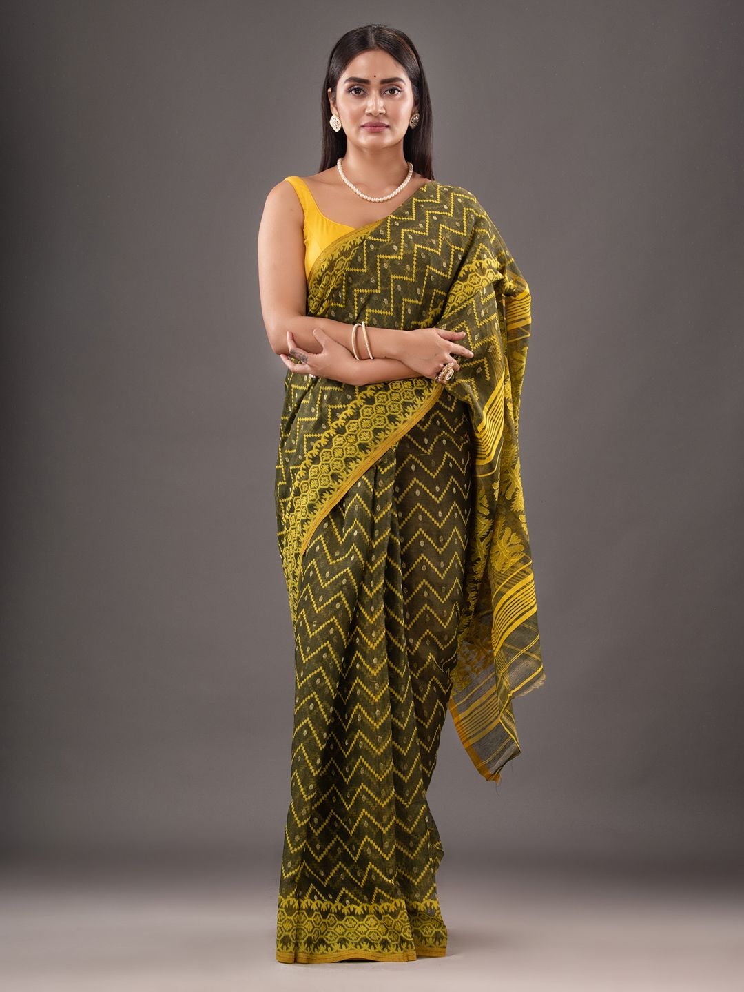 Silk Cotton  buti work  Jamdani Saree