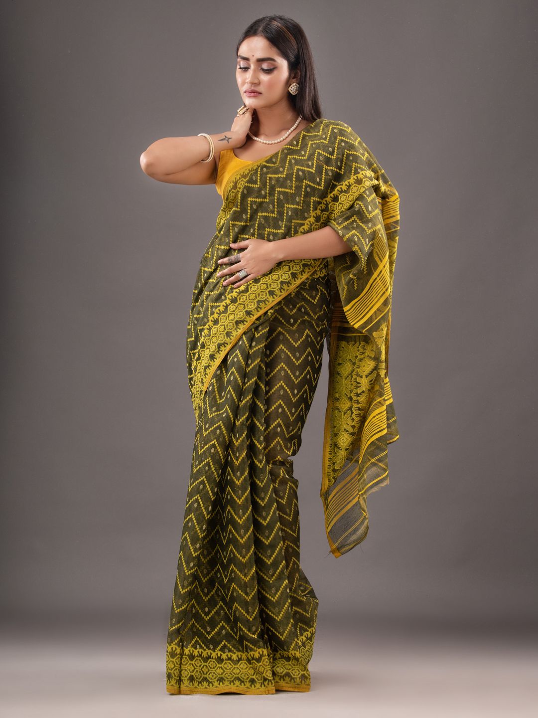 Silk Cotton  buti work  Jamdani Saree