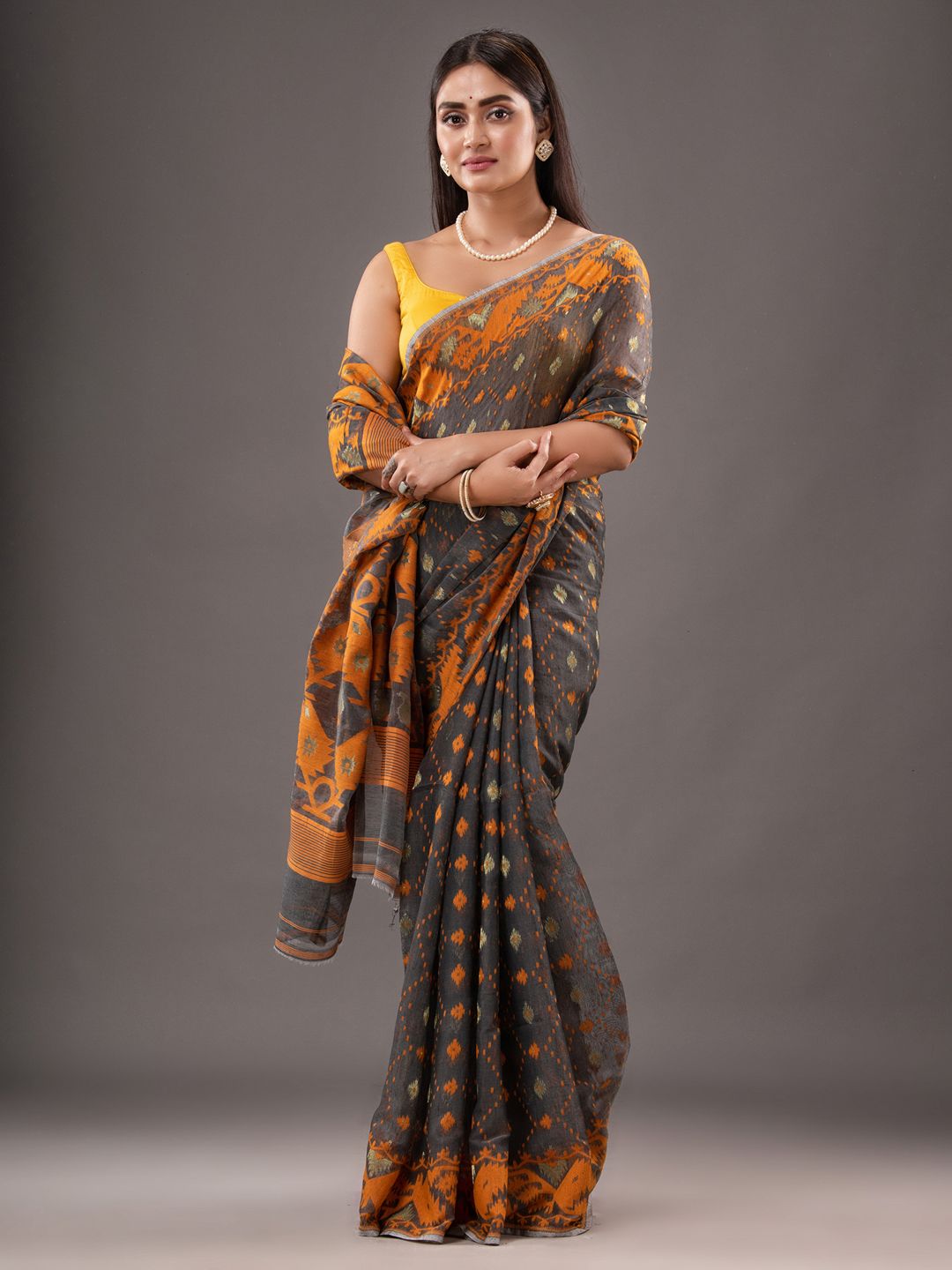 Silk Cotton  buti work  Jamdani Saree