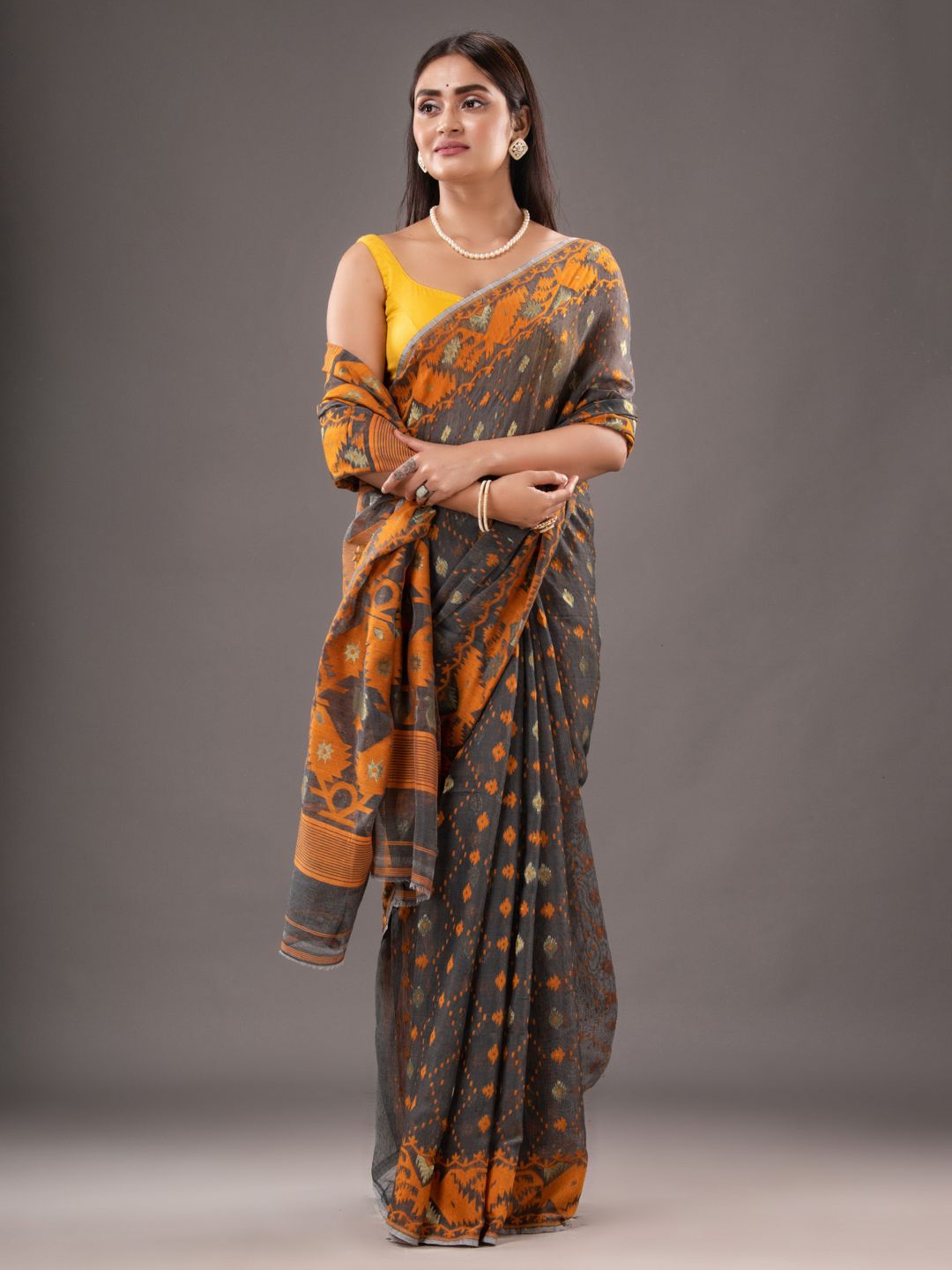 Silk Cotton  buti work  Jamdani Saree