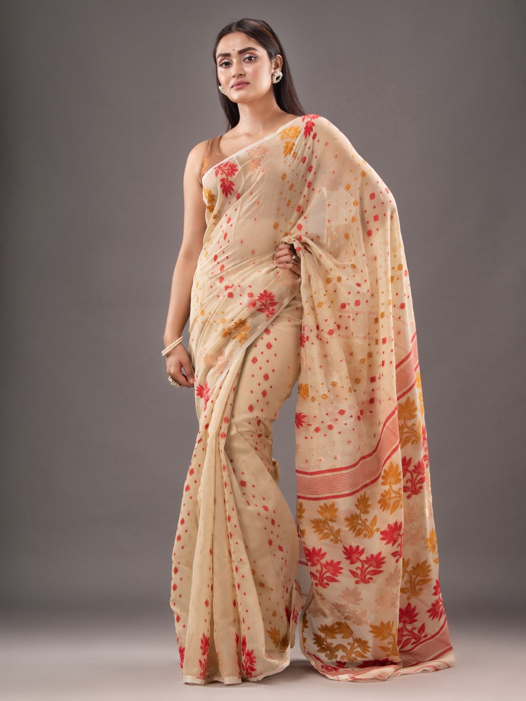 Silk Cotton  buti work  Jamdani Saree