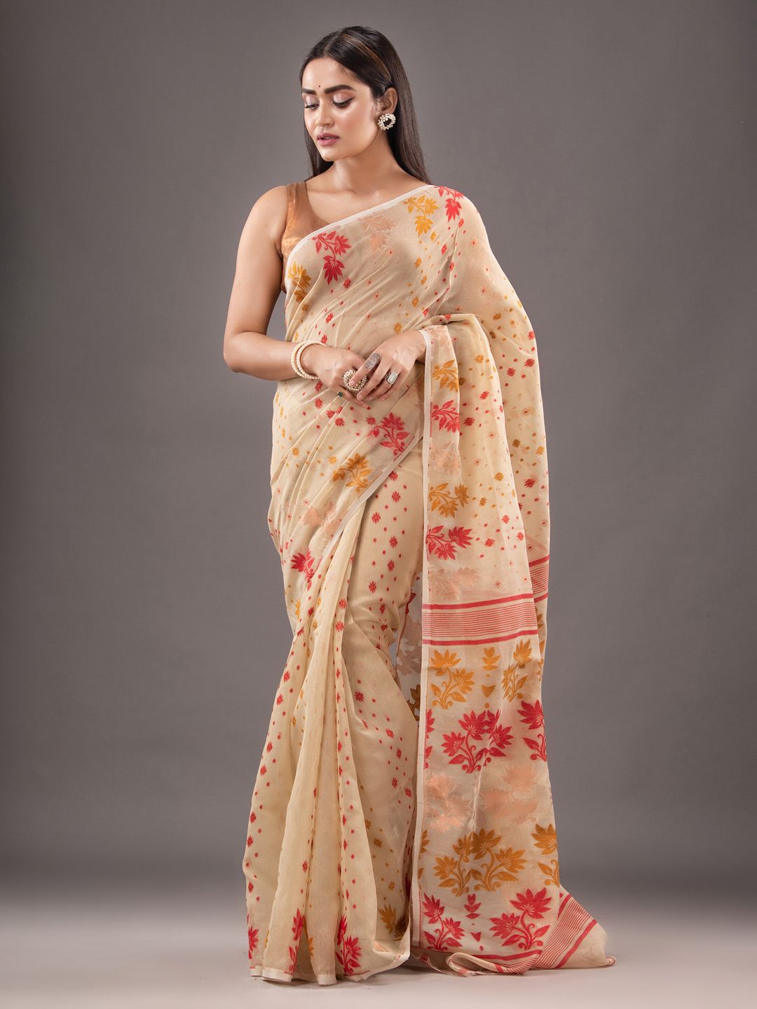 Silk Cotton  buti work  Jamdani Saree