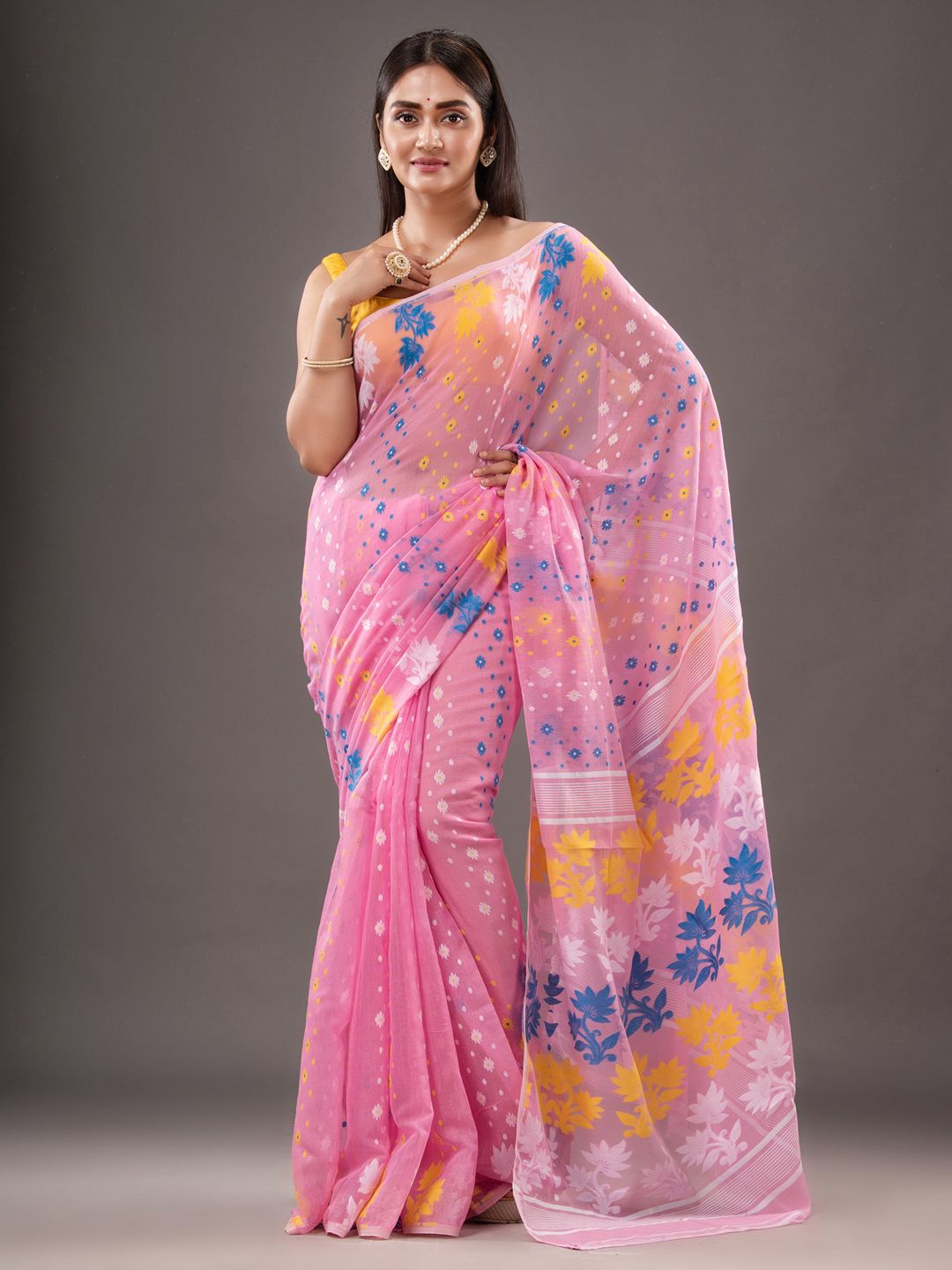 Silk Cotton  buti work  Jamdani Saree