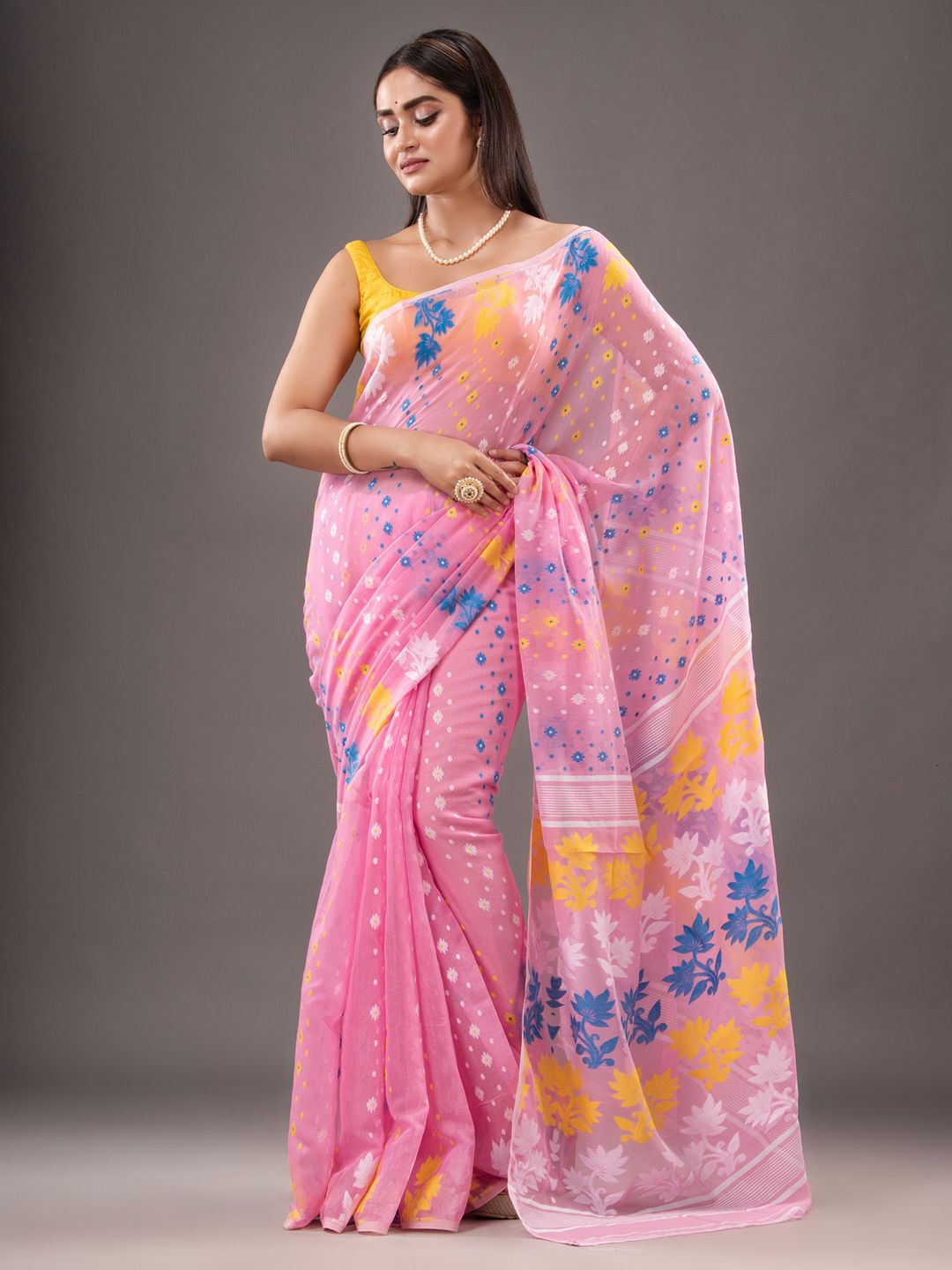 Silk Cotton  buti work  Jamdani Saree