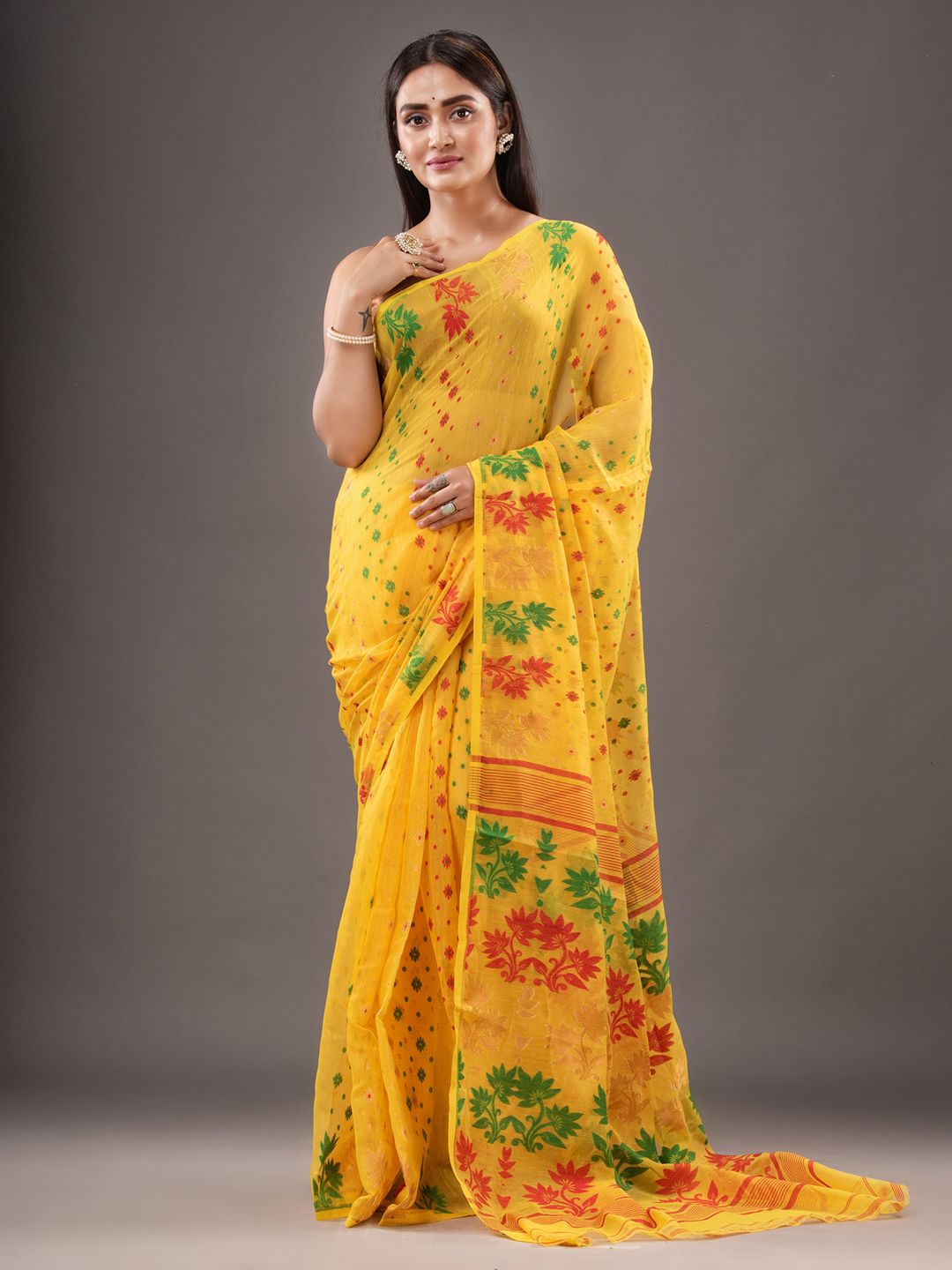 Silk Cotton  buti work  Jamdani Saree