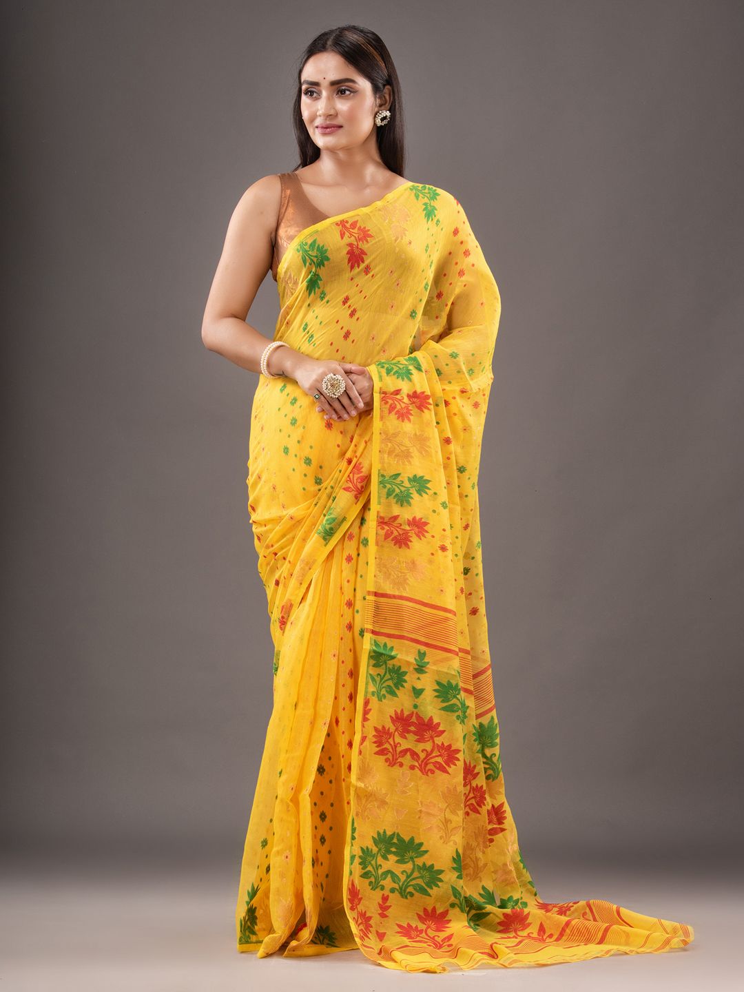 Silk Cotton  buti work  Jamdani Saree