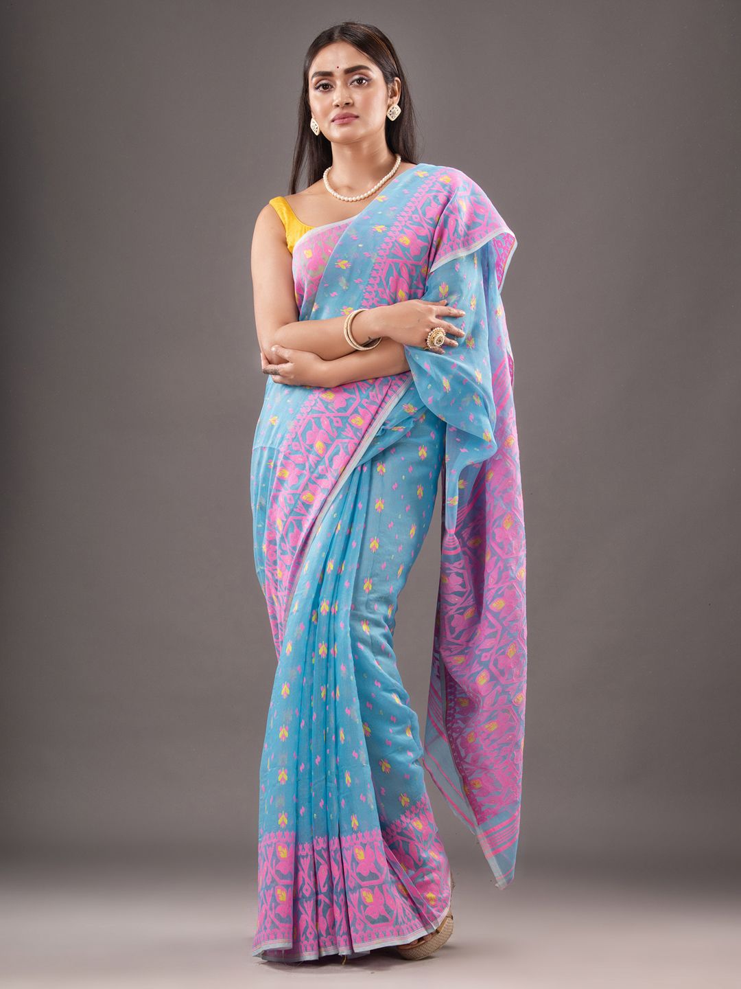 Silk Cotton  buti work  Jamdani Saree