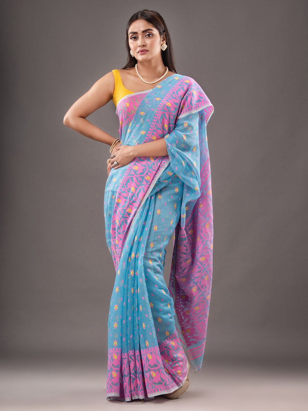 Silk Cotton  buti work  Jamdani Saree