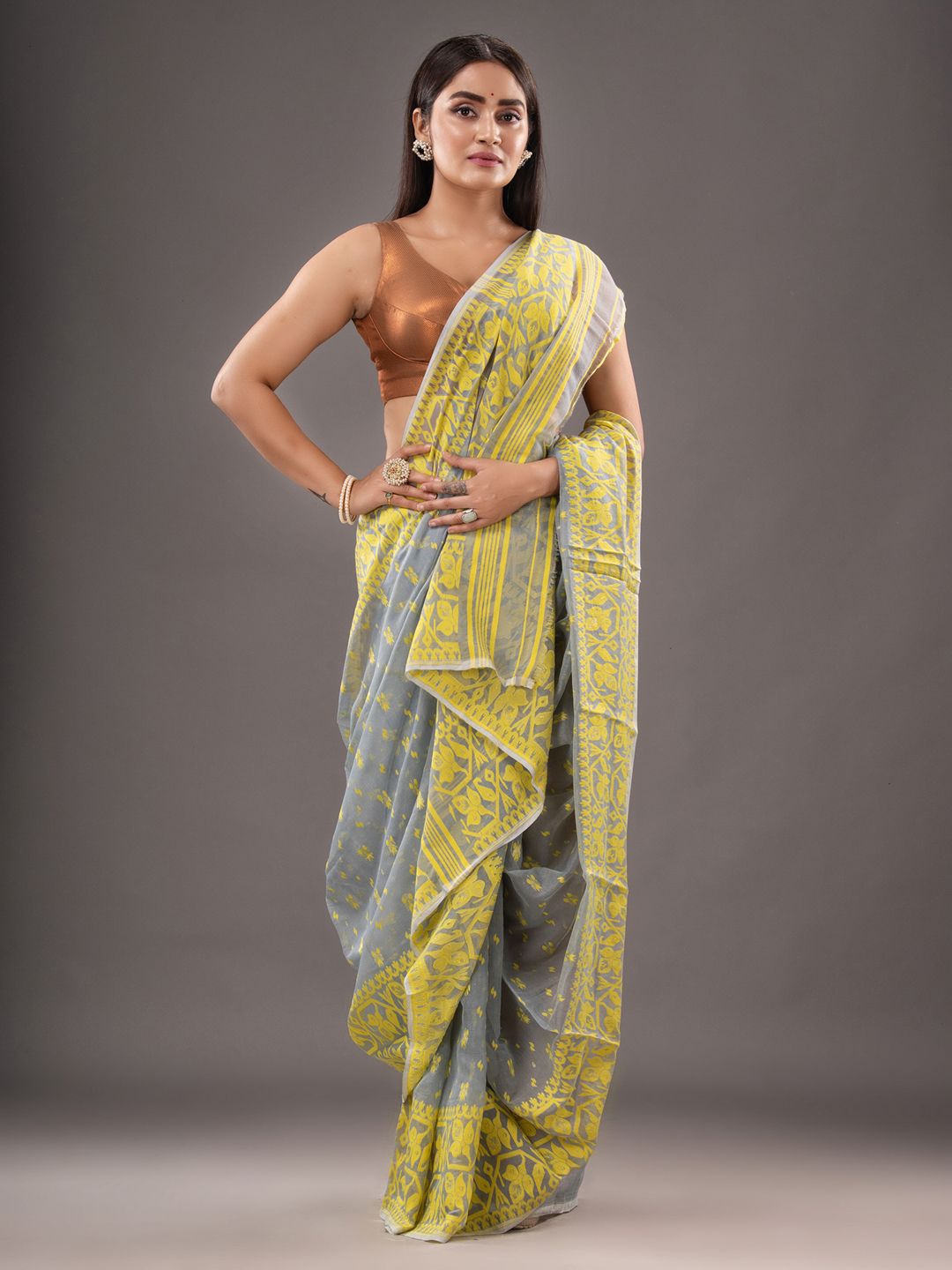 Silk Cotton  buti work  Jamdani Saree