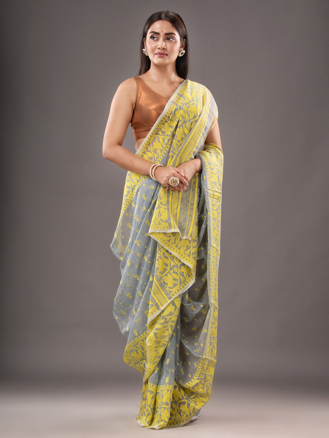 Silk Cotton  buti work  Jamdani Saree