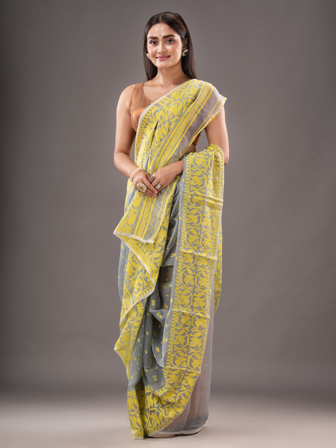 Silk Cotton  buti work  Jamdani Saree