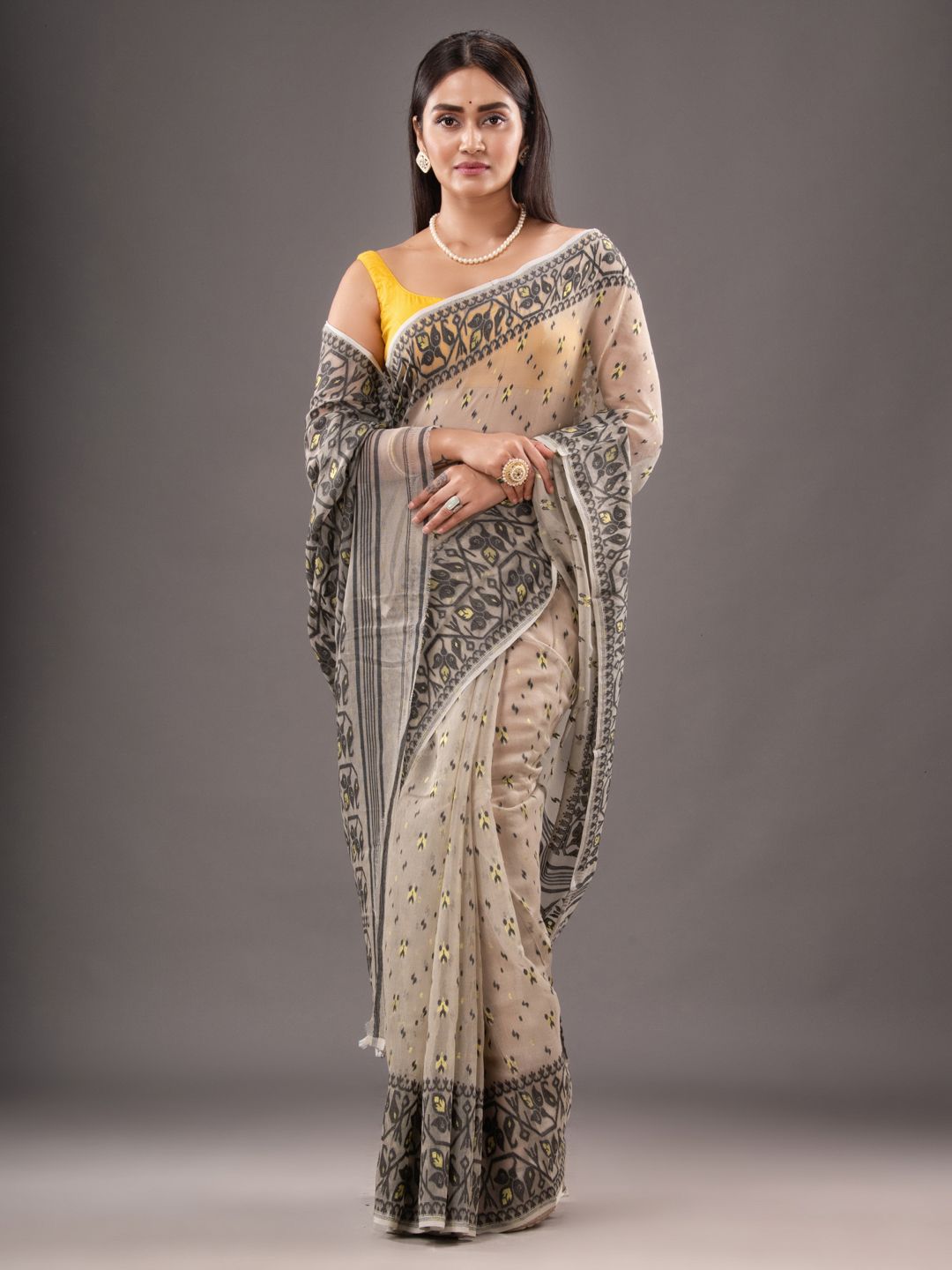 Silk Cotton  buti work  Jamdani Saree