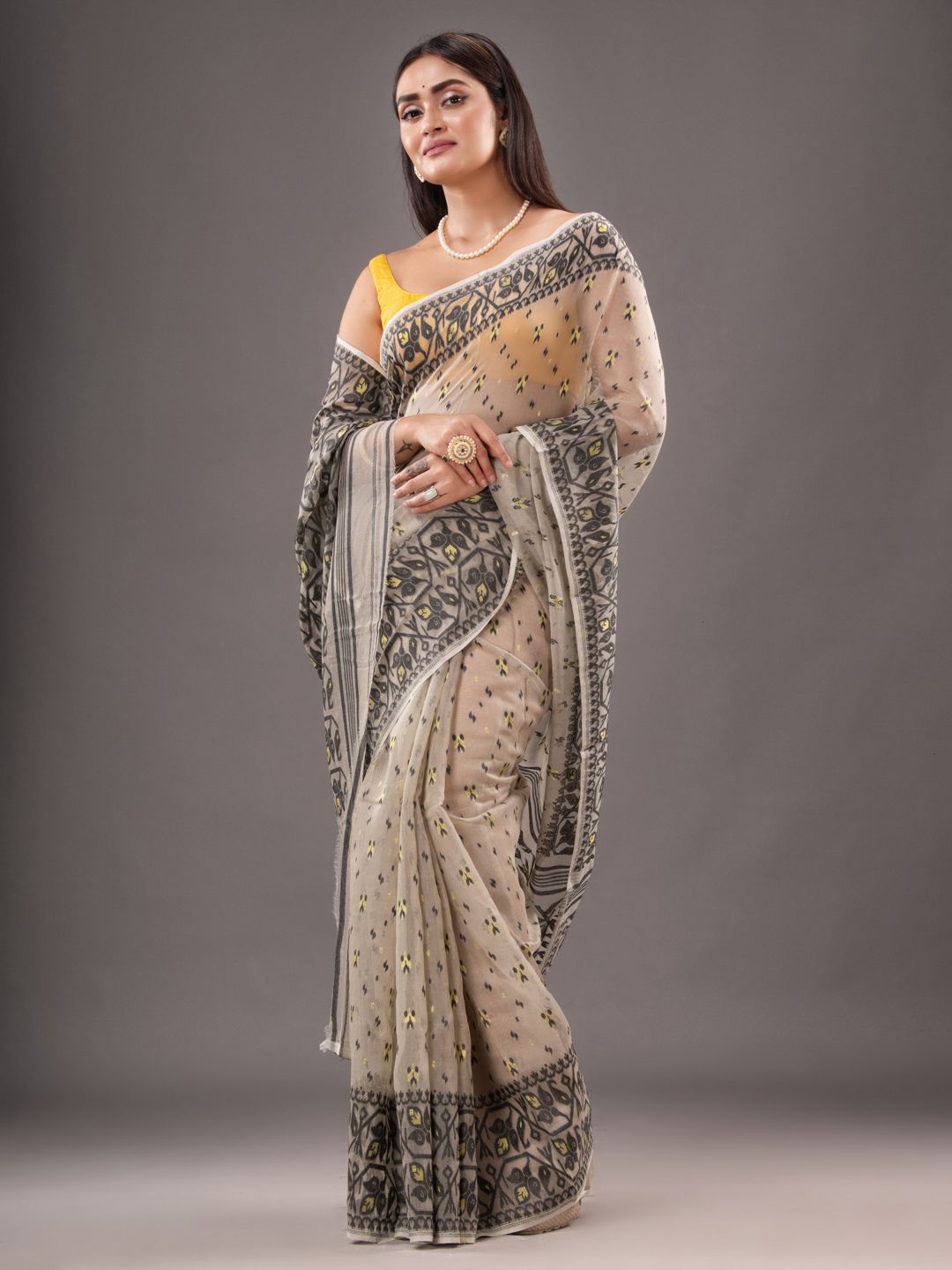 Silk Cotton  buti work  Jamdani Saree