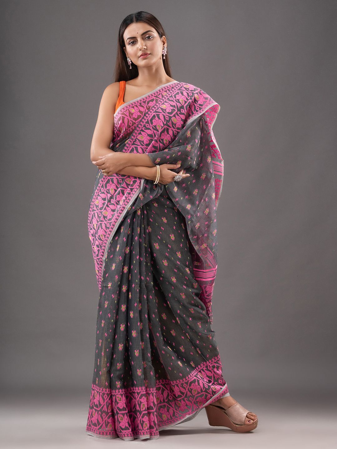 Silk Cotton  buti work  Jamdani Saree