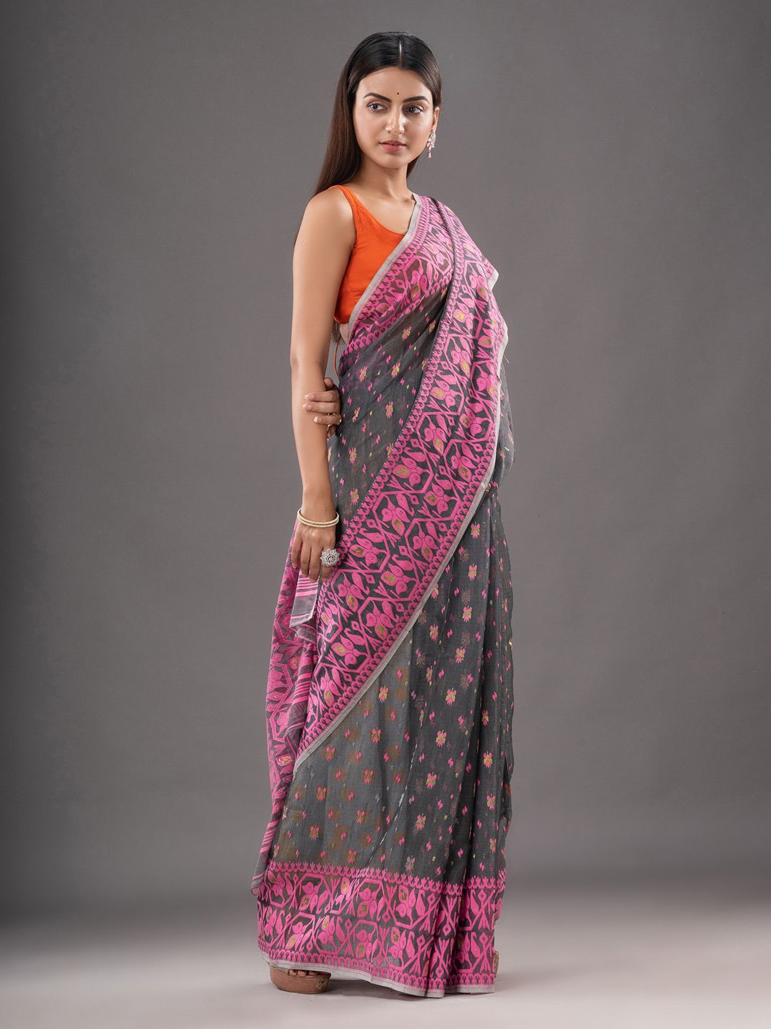 Silk Cotton  buti work  Jamdani Saree