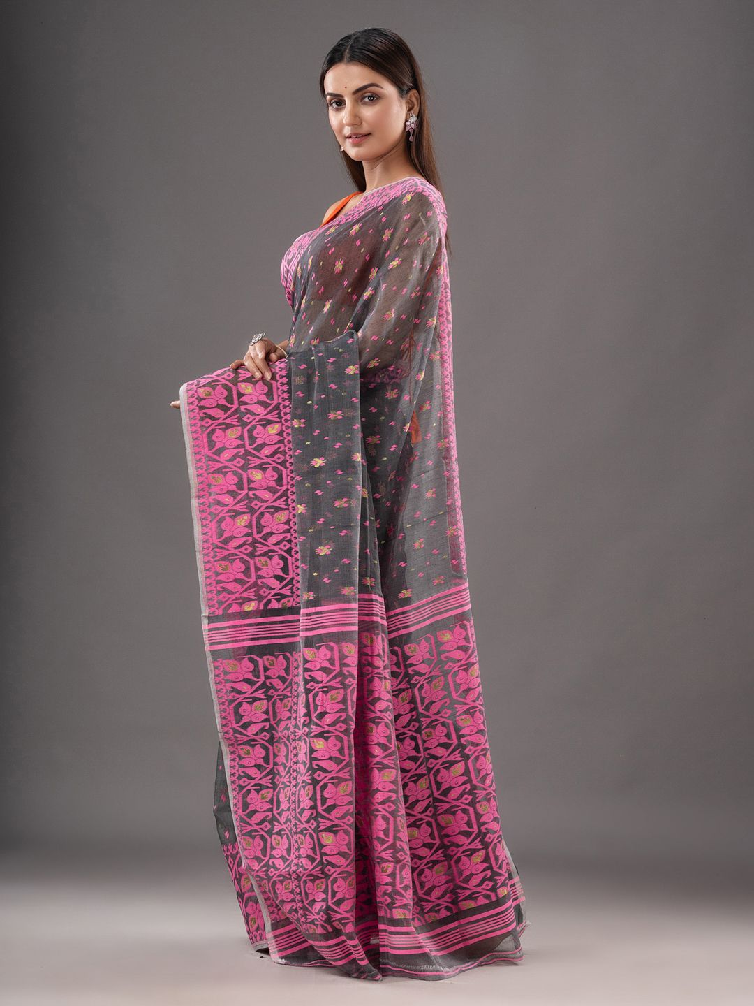 Silk Cotton  buti work  Jamdani Saree