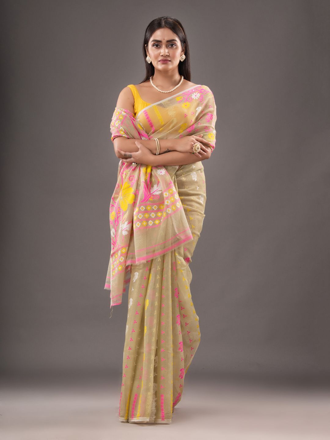 Silk Cotton  buti work  Jamdani Saree