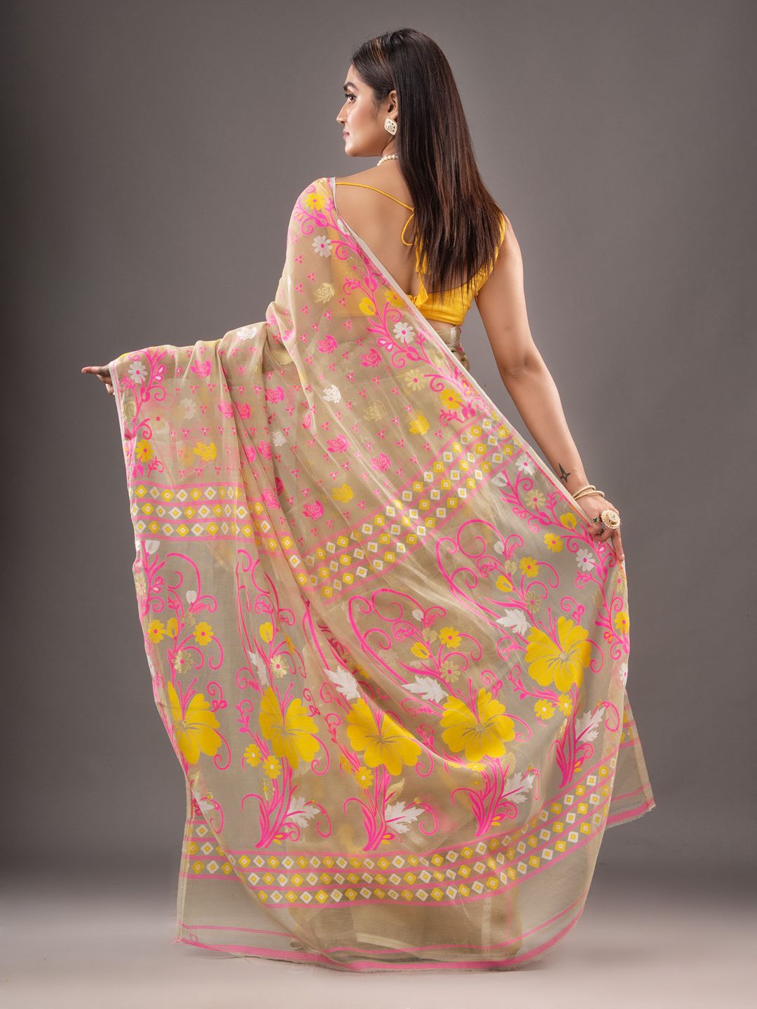 Silk Cotton  buti work  Jamdani Saree