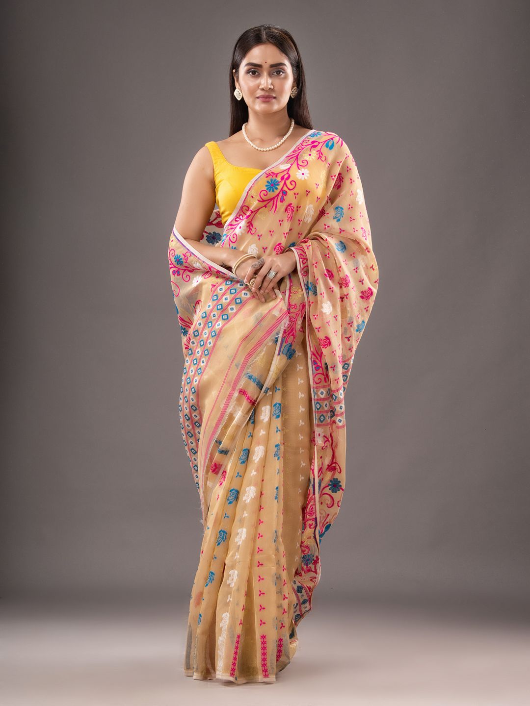 Silk Cotton  buti work  Jamdani Saree