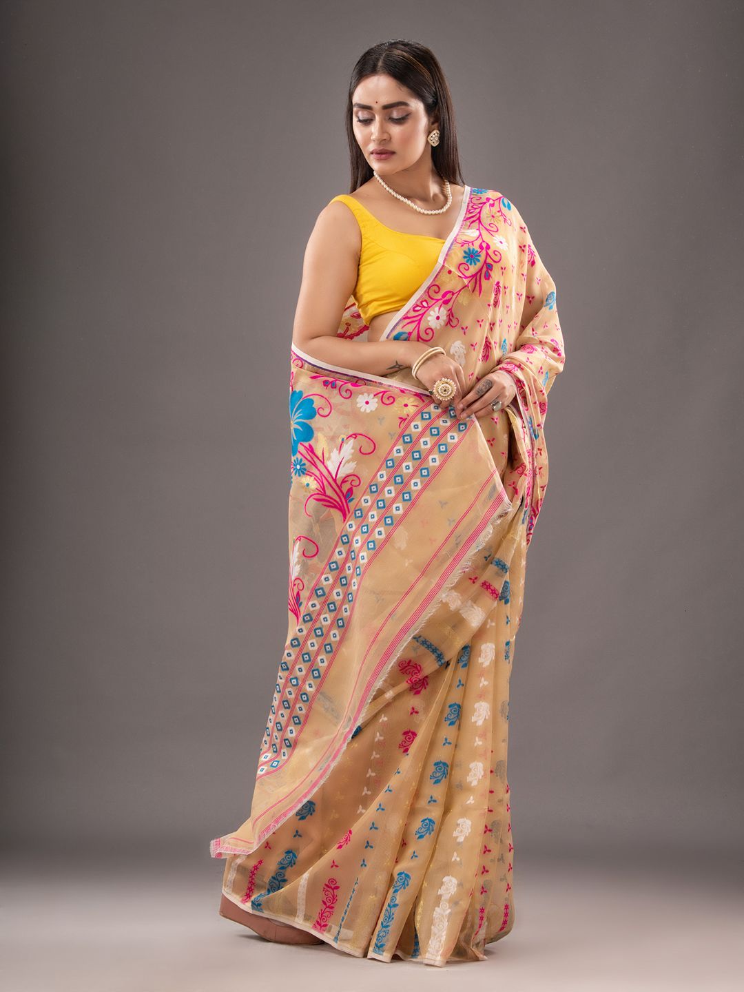 Silk Cotton  buti work  Jamdani Saree