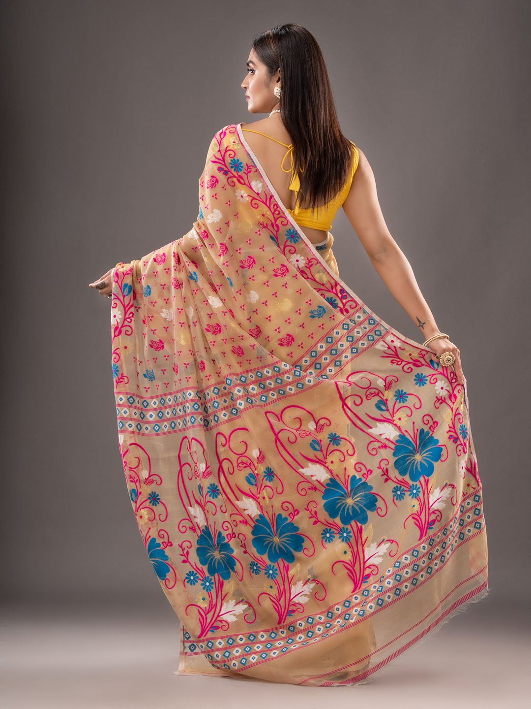 Silk Cotton  buti work  Jamdani Saree