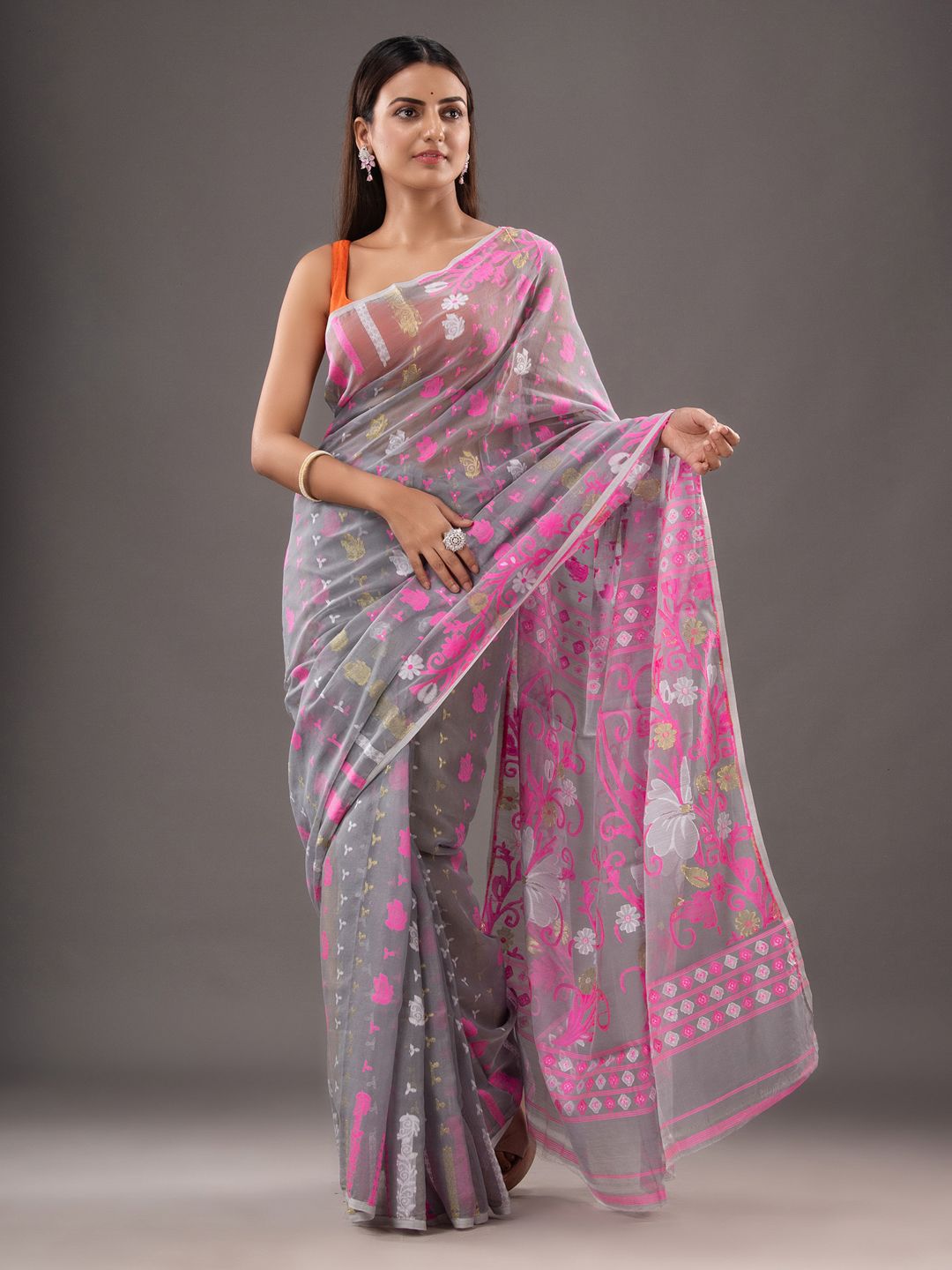 Silk Cotton  buti work  Jamdani Saree