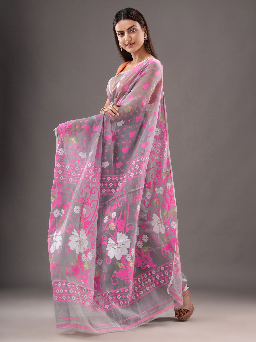 Silk Cotton  buti work  Jamdani Saree