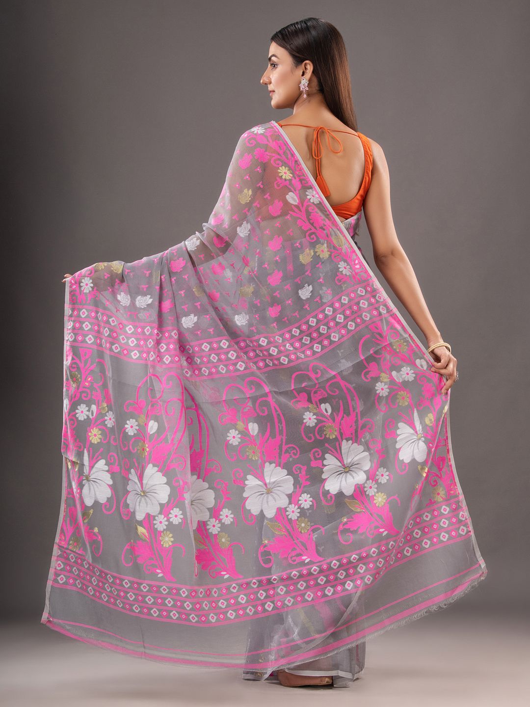 Silk Cotton  buti work  Jamdani Saree