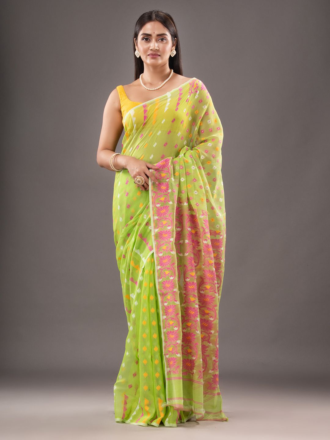 Silk Cotton  buti work  Jamdani Saree