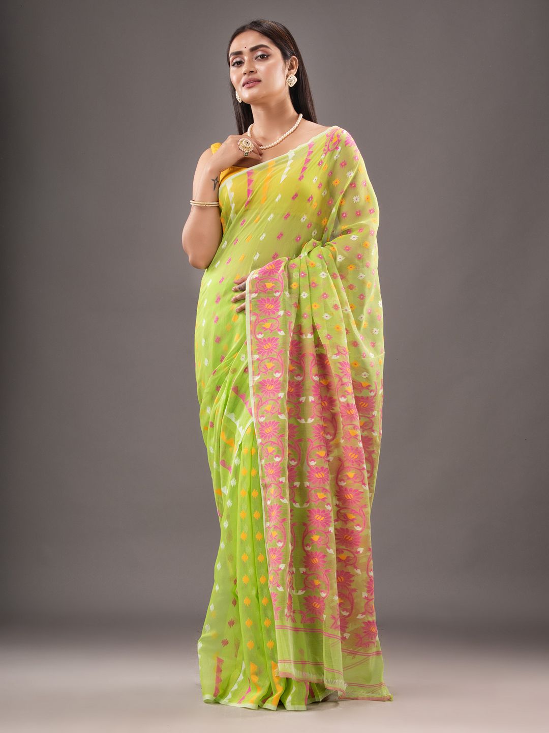 Silk Cotton  buti work  Jamdani Saree