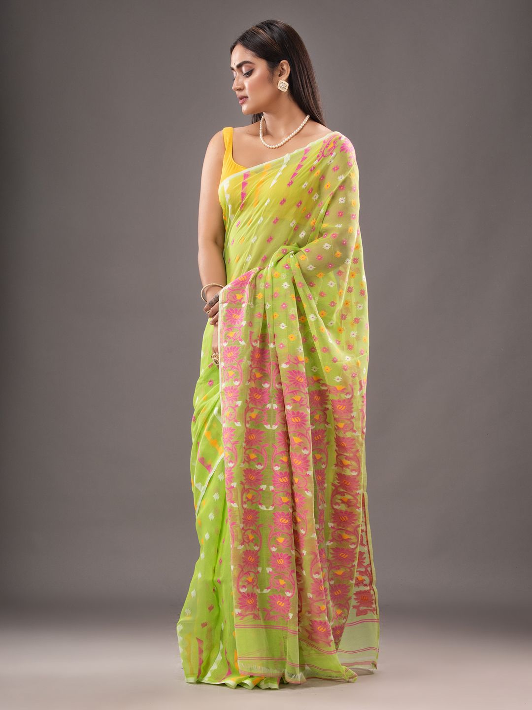 Silk Cotton  buti work  Jamdani Saree