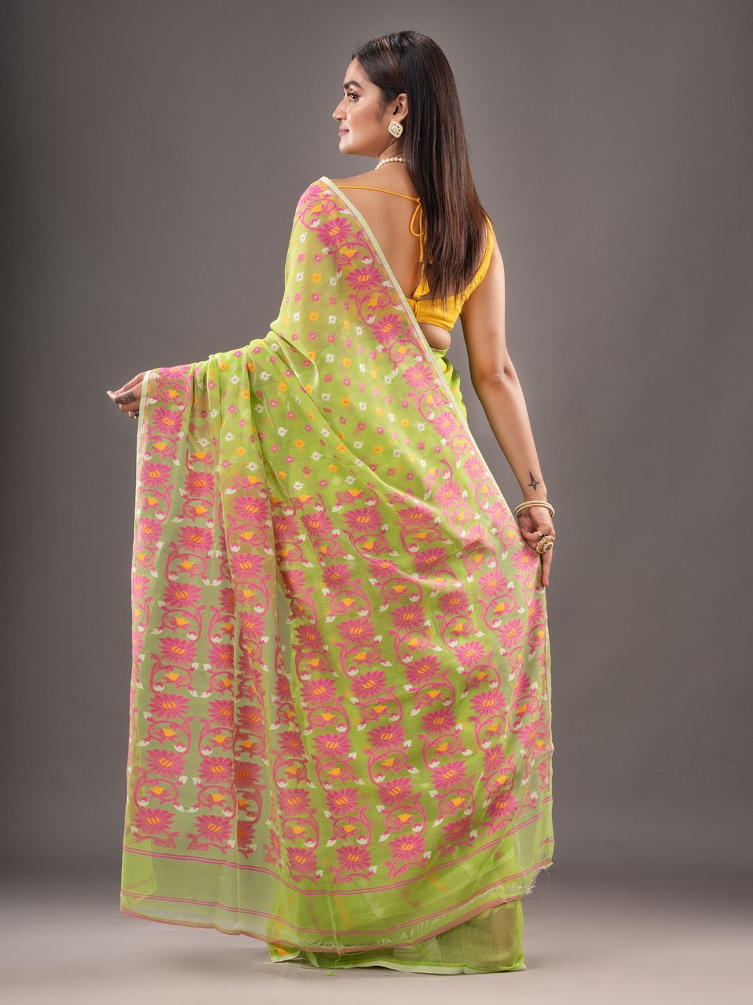 Silk Cotton  buti work  Jamdani Saree