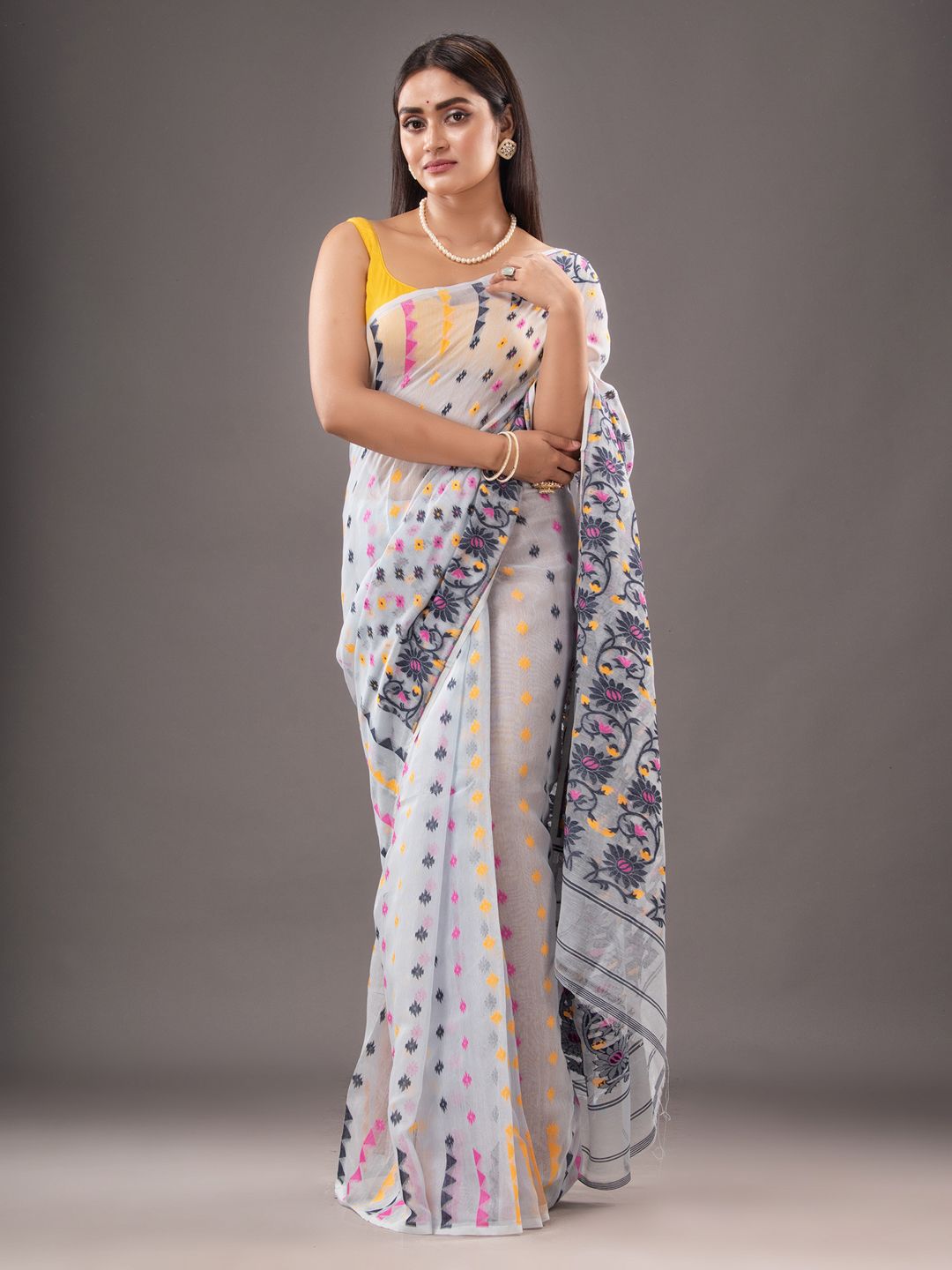 Silk Cotton  buti work  Jamdani Saree