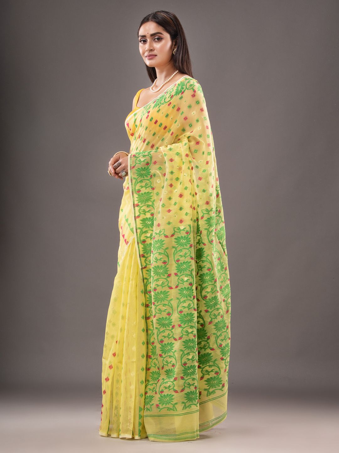 Silk Cotton  buti work  Jamdani Saree