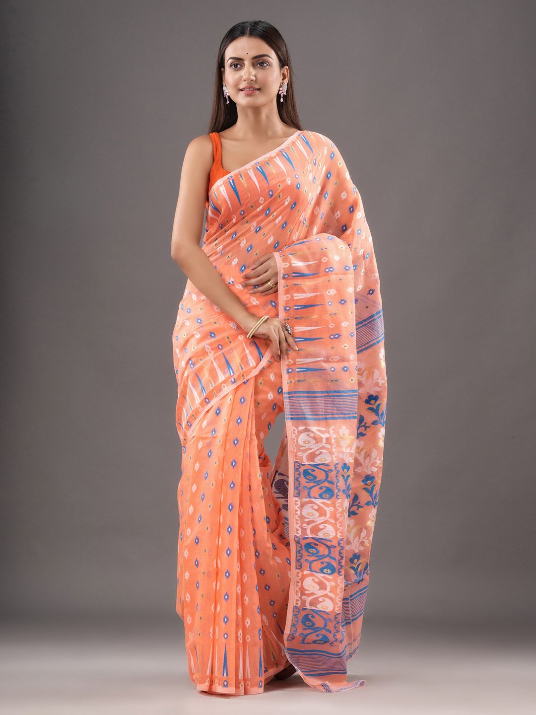 Silk Cotton  buti work  Jamdani Saree