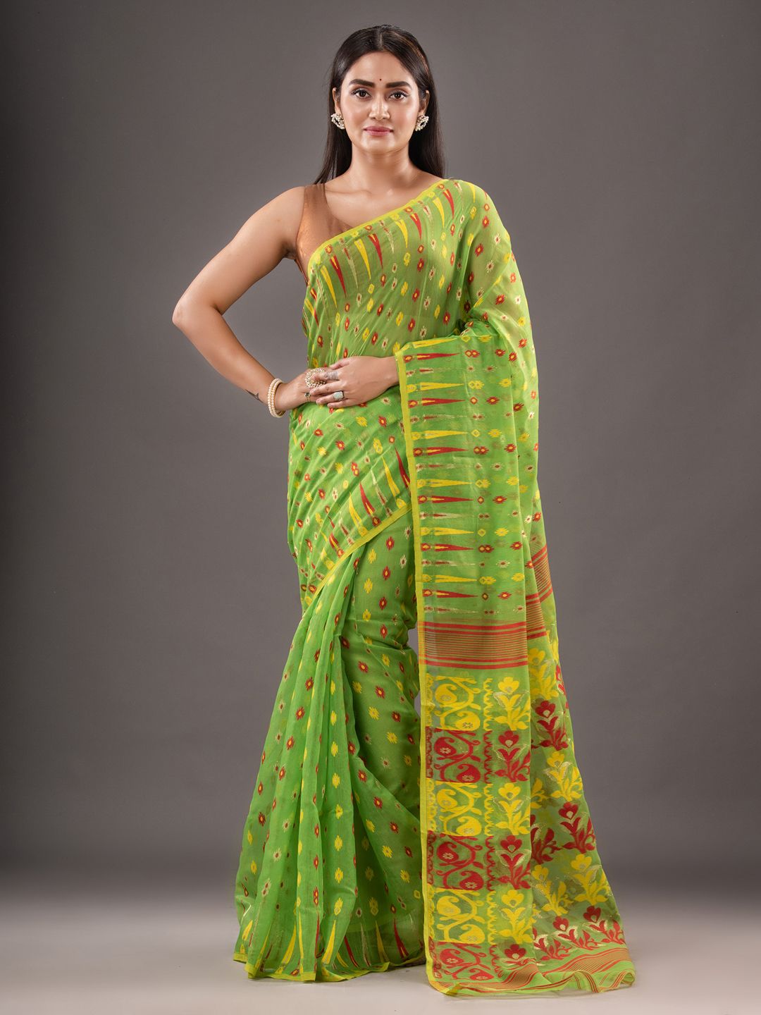 Silk Cotton  buti work  Jamdani Saree