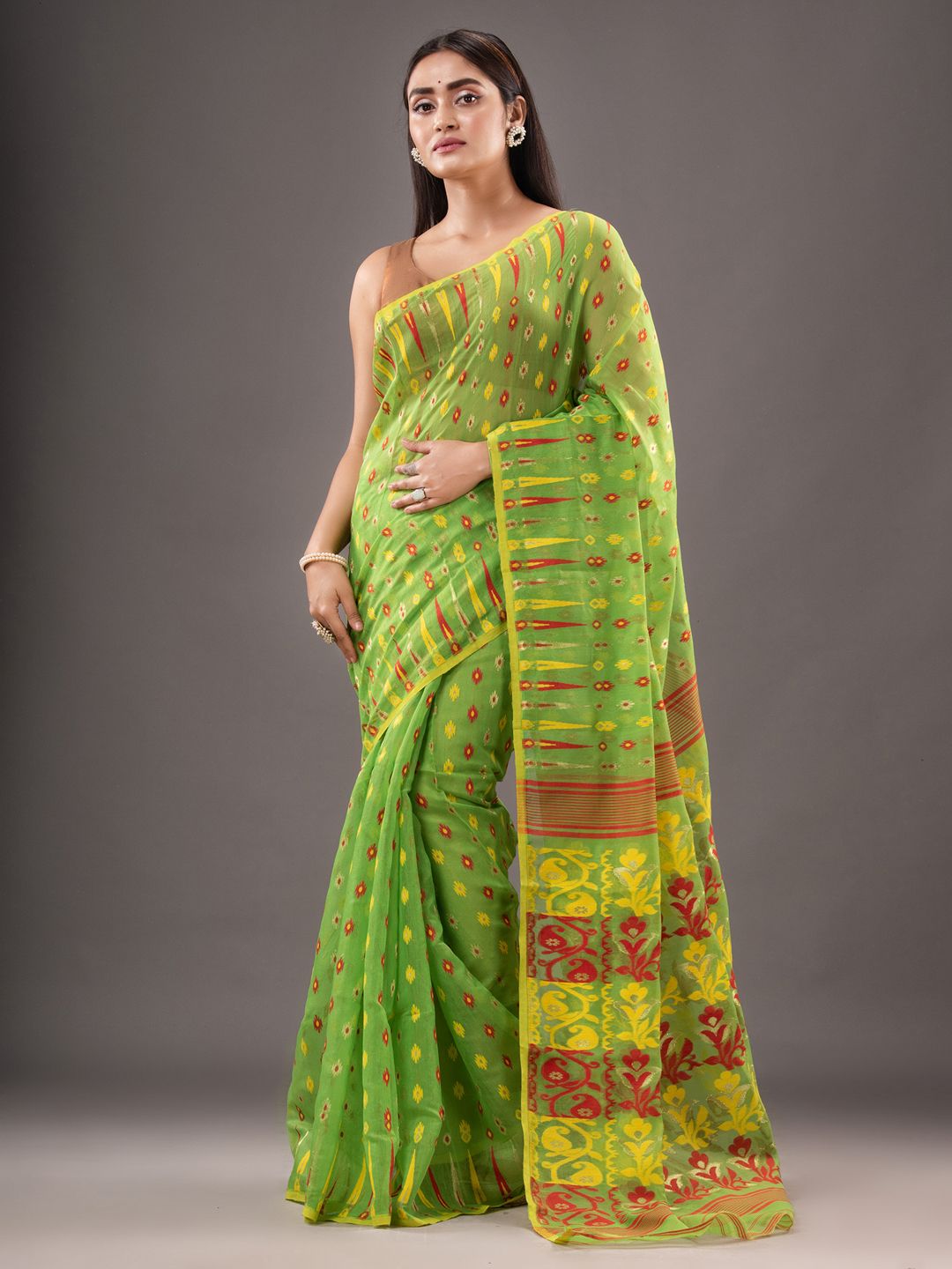 Silk Cotton  buti work  Jamdani Saree